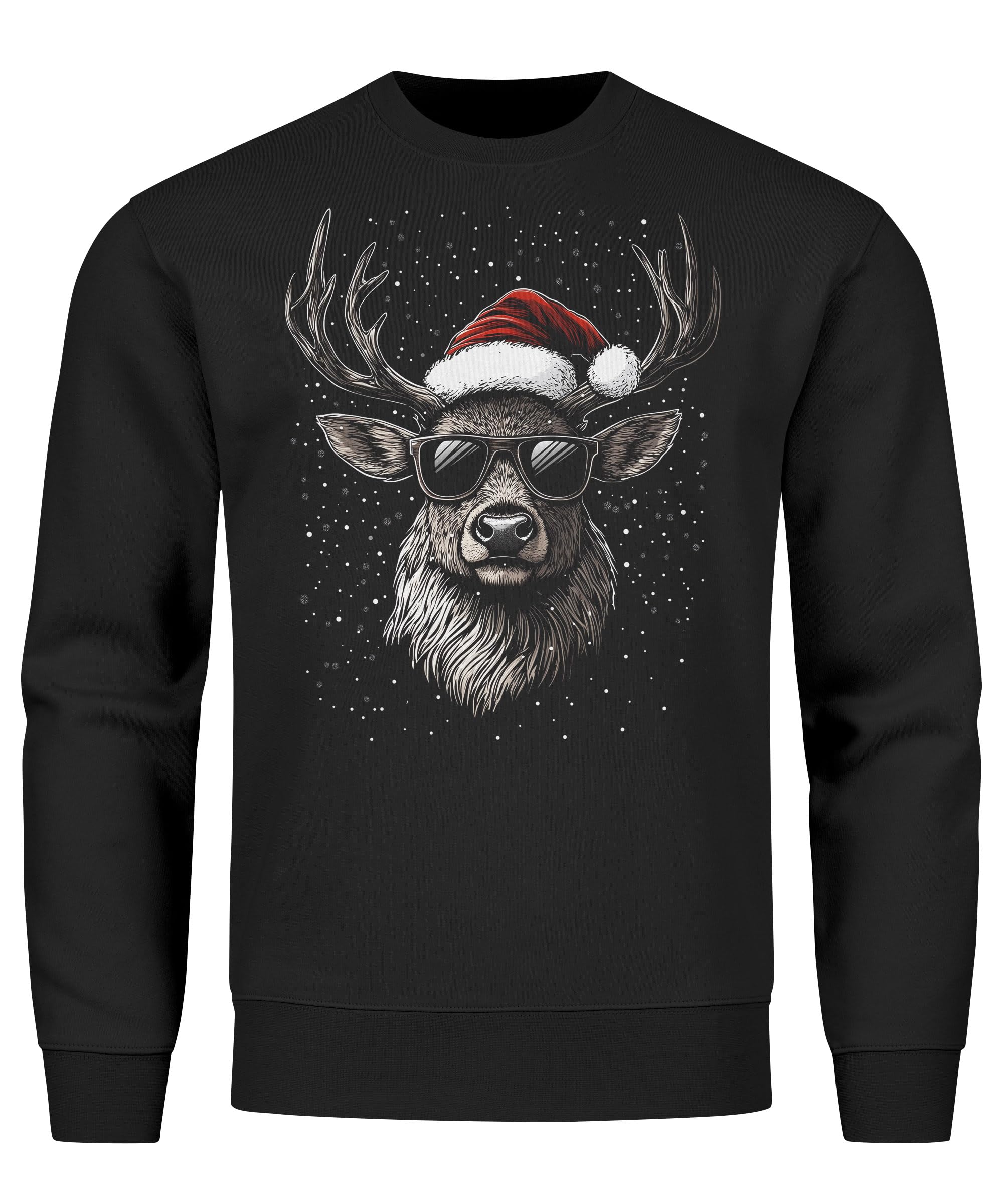 MoonWorks® Sweat-shirt de Noël pour homme avec imprimé renne cerf avec bonnet de Noël, tenue de Noël pour homme, noir, taille XXL, Cerf de Noël noir, XXL