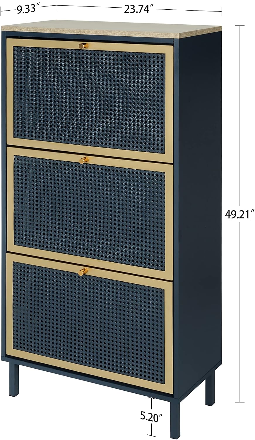Metal Shoe Cabinet with 3 Flip Drawers, Freestanding Metal Shoe Organizer Hidden Shoe Storage Cabinet, Rustic Wood Entryway Shoe Rack for Entryway, Living Room (Iron Rattan, 3 Drawers)