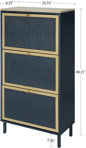 Miniatura 3 de ZeHuoGe Zapatero de ratán de metal con 3 cajones abatibles de metal, moderno armario de almacenamiento de 3 niveles para tacones, zapatillas,