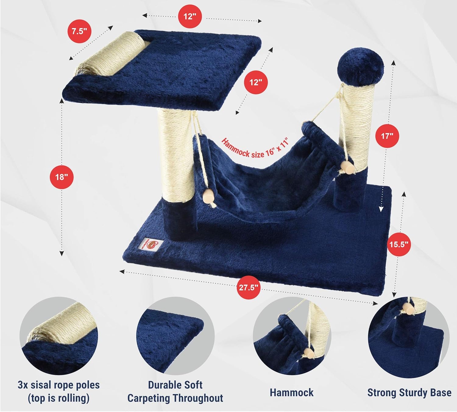 review Cat Tree Perch with Hammock & Scratching Posts | 19-Inch Cat Tower Condo with Plush Beds | Furniture Play House Activity Center for Cats | Premium Pet Supplies for Your Home