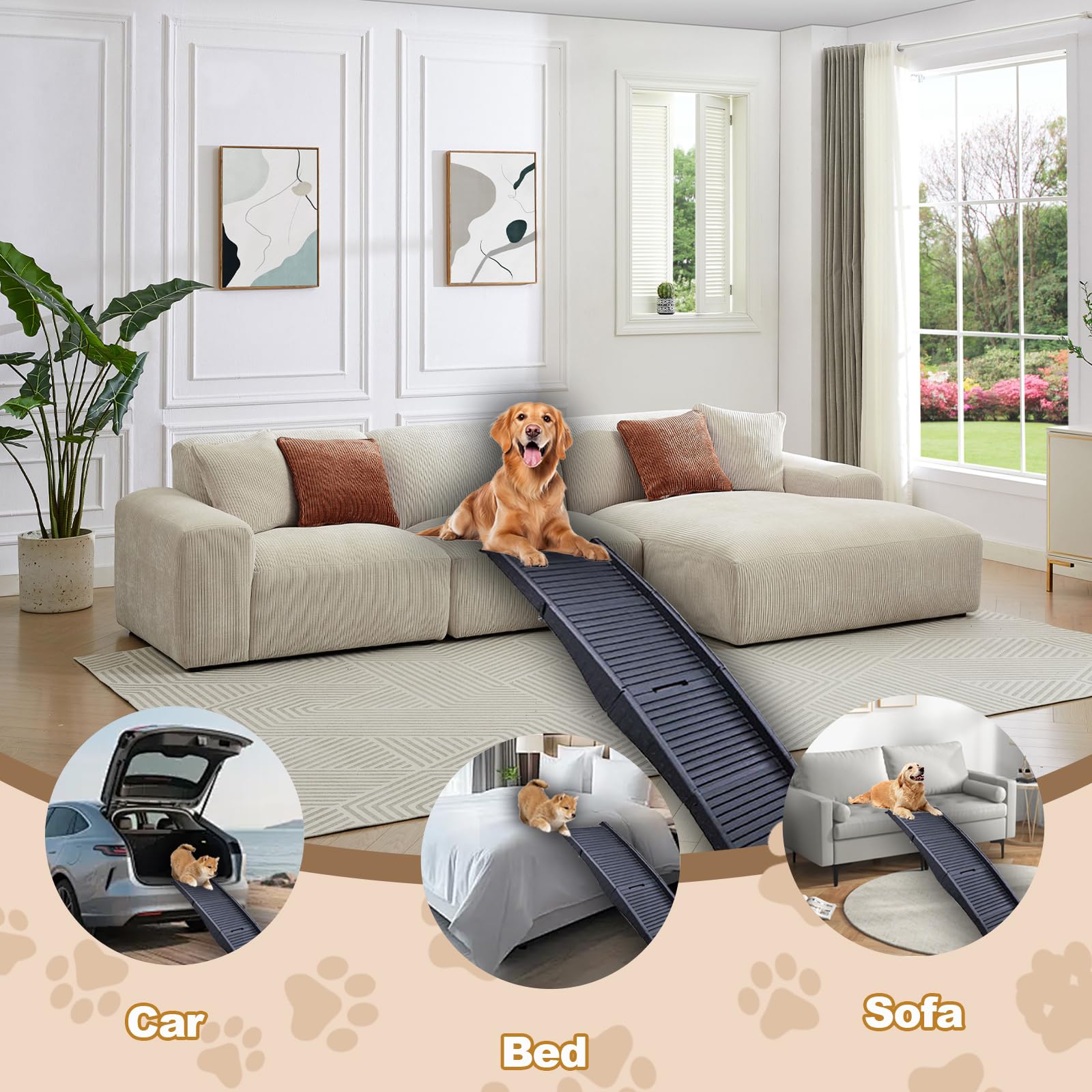Rampes pliables pour chiens 152 cm, rampe portable avec poignée, surface antidérapante, pour animaux jusqu'à 75 kg, pour voiture SUV camion