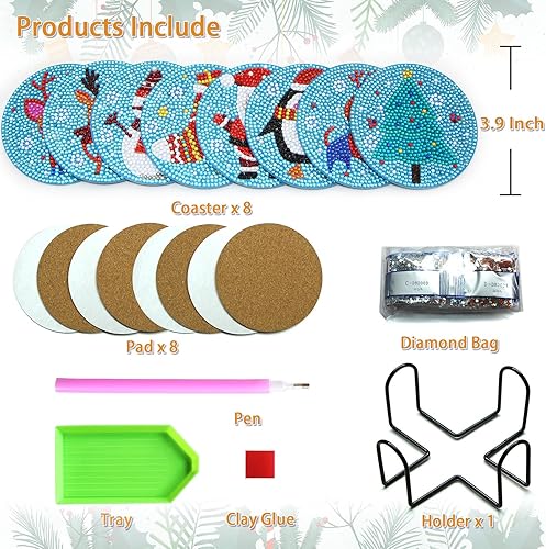 Miniatura 3 de Libfx Kit de posavasos de pintura de diamantes con soporte, 8 posavasos de arte de diamantes para adultos, niños, principiantes, regalos de