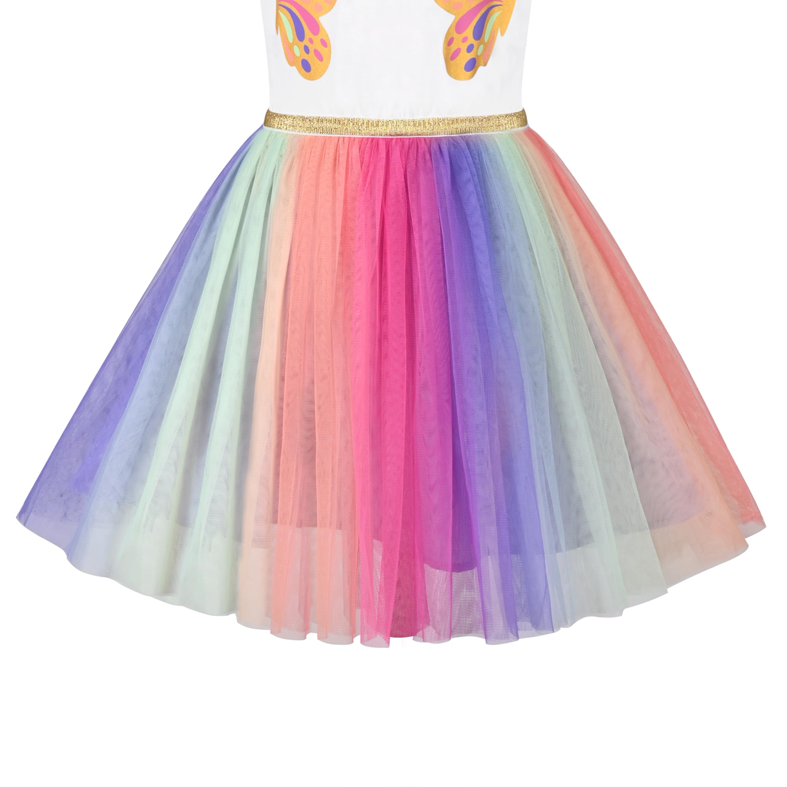 Robe Fille Jupe en Tulle Arc-en-ciel Manches Courtes Anniversaire Fête