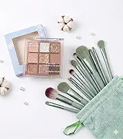 Kit Maquiagem Completo: Paleta de Sombras 9 Cores Nude e Glitter + Jogo 13 Pincéis Profissionais Macios com Estojo Bag - Tons Terrosos e Cintilantes tons quentes, nudes, rosados e acobreados , matte, cintilante e aquele glitter flocado/prensado , Alta Pigmentação Glow