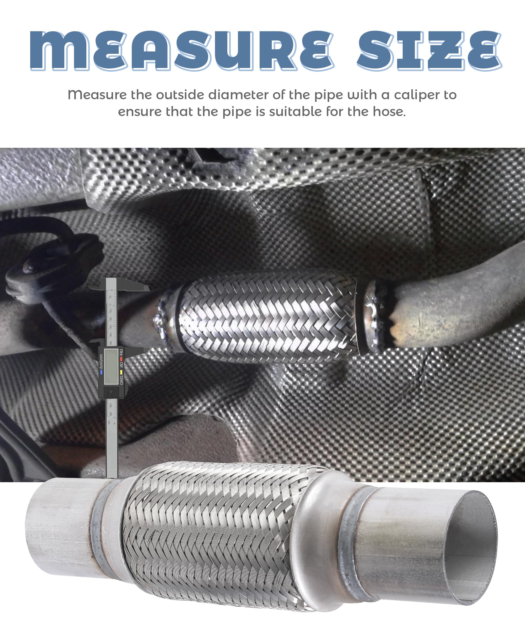 Stainless Steel Flexible Exhaust Flex Pipe – 2.25” X 6”/10” – 2-Ply Double-Braided, Universal Muffler Tube For Cars & Trucks