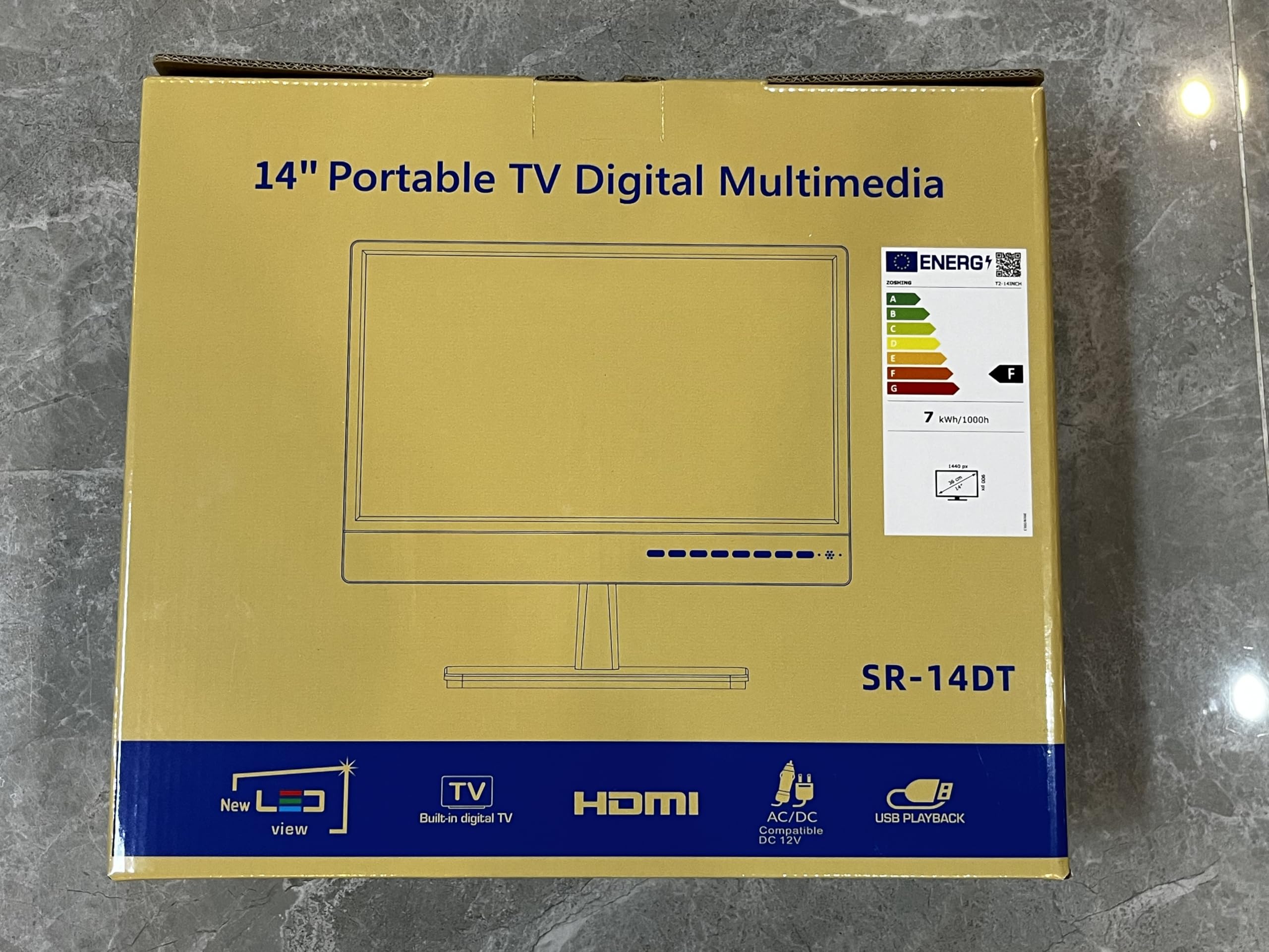 ZOSHING 14" 1080P Screen TV,14 Pulgadas pequeña Televisores con Recepción freeview y Antena,AC-cambios/DC-12V,HDMI USB y VGA Puertos de Entrada para Camper/Monitores/cocinas