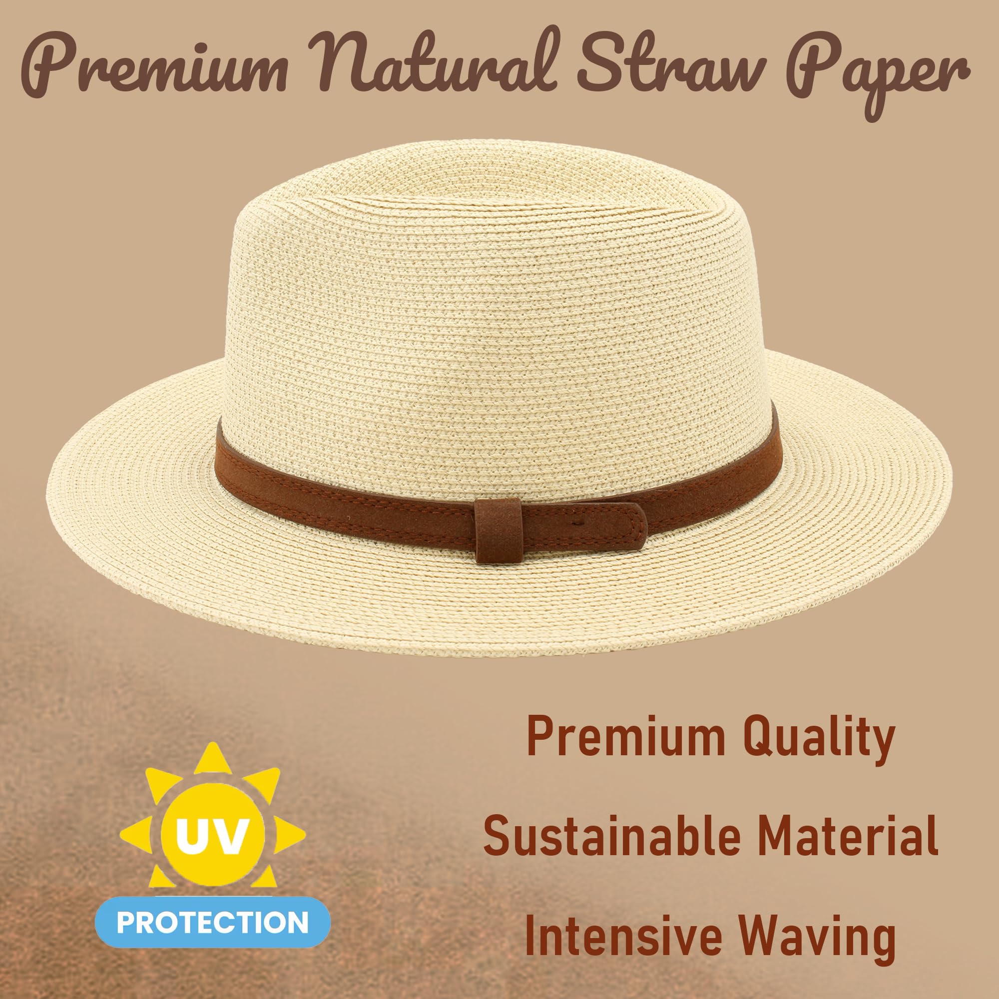 Sombrero Panamá de Verano, Sombrero de Paja Panamá para Mujer y Hombre Unisex, Sombrero de ala Ancha UPF 50 Plegable y Trenzado Intensivo