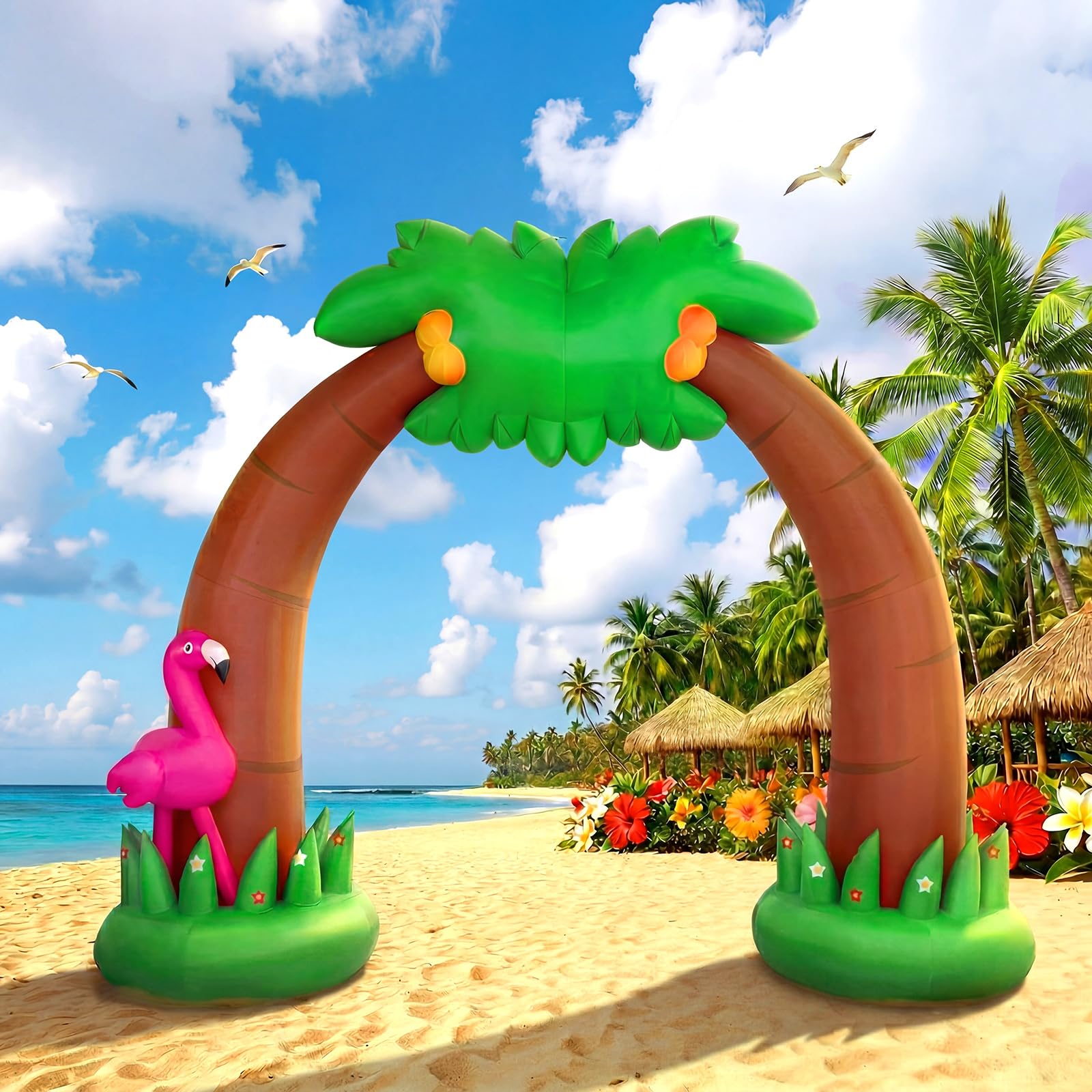 Photo 1 of Shappy 9 ft Inflatable Palm Tree Arch Summer Inflatable Outdoor Decor with Flamingo LED Lighted Blow up Palm Tree for Beach Luau Hawaiian Tropical Birthday Pool Party Yard Lawn Garden Decoration