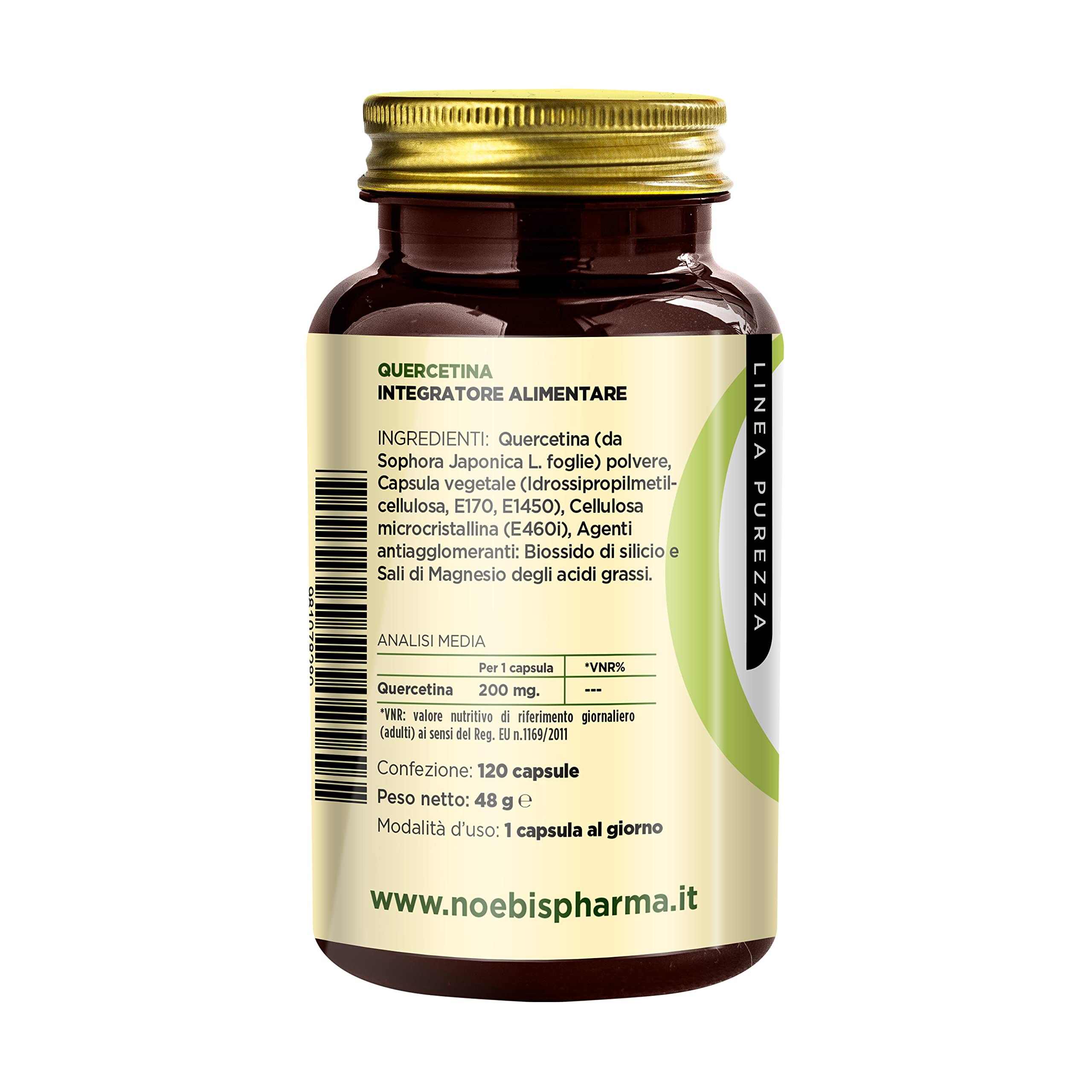 Quercetina 120 Capsule - 200 mg per 1 Capsula - Alto Grado di Purezza - 4 Mesi di Integrazione