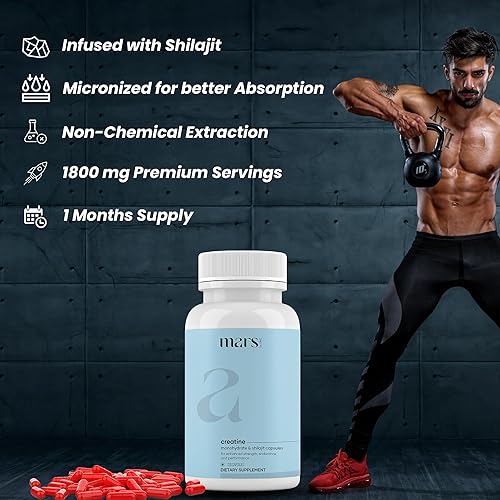 Miniatura 2 de Mars - Tapas de monohidrato de creatina micronizada alimentadas con Shilajit (120 N)  Puro y natural  Bienestar natural (paquete de 3)