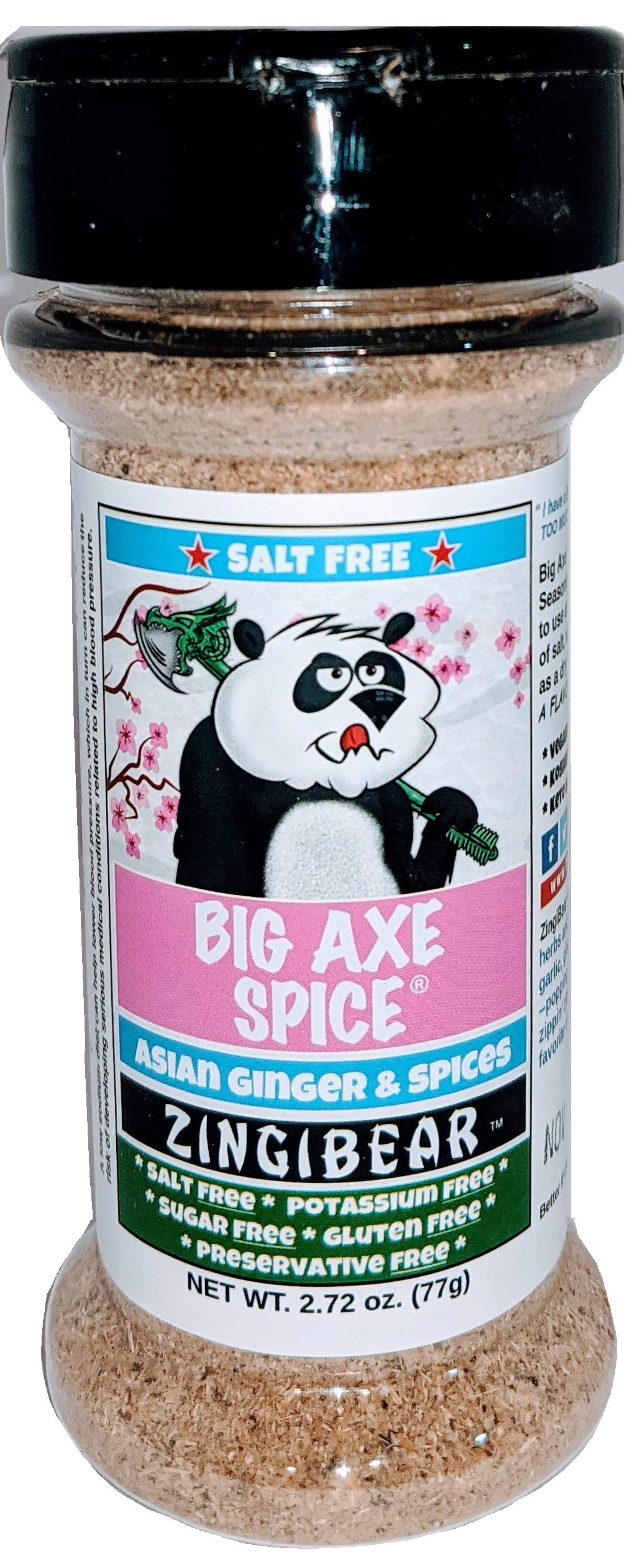 Big Axe Spice ZINGIBEAR - Ginger Garlic & More - Salt Free, Gluten Free, Sugar Free, Preservative Free - Vegetarian Vegan Paleo Kosher & Halal Friendly