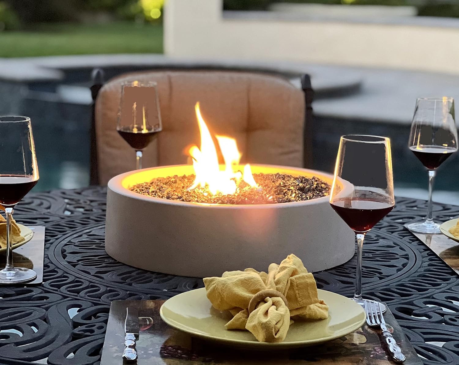 Fire Pit Bowl Tabletop Cast Stone 17-Inch, Outdoor Propane Portable Table Top Firepit Fireplace for Patio - Long-Burning, Safe, Handmade Housewarming Gift (Tan) Fire Pit Bowl Tabletop Cast Stone 17-Inch, Outdoor Propane Portable Table Top Firepit Fireplace for Patio - Long-Burning, Safe, Handmade Housewarming Gift (Tan)