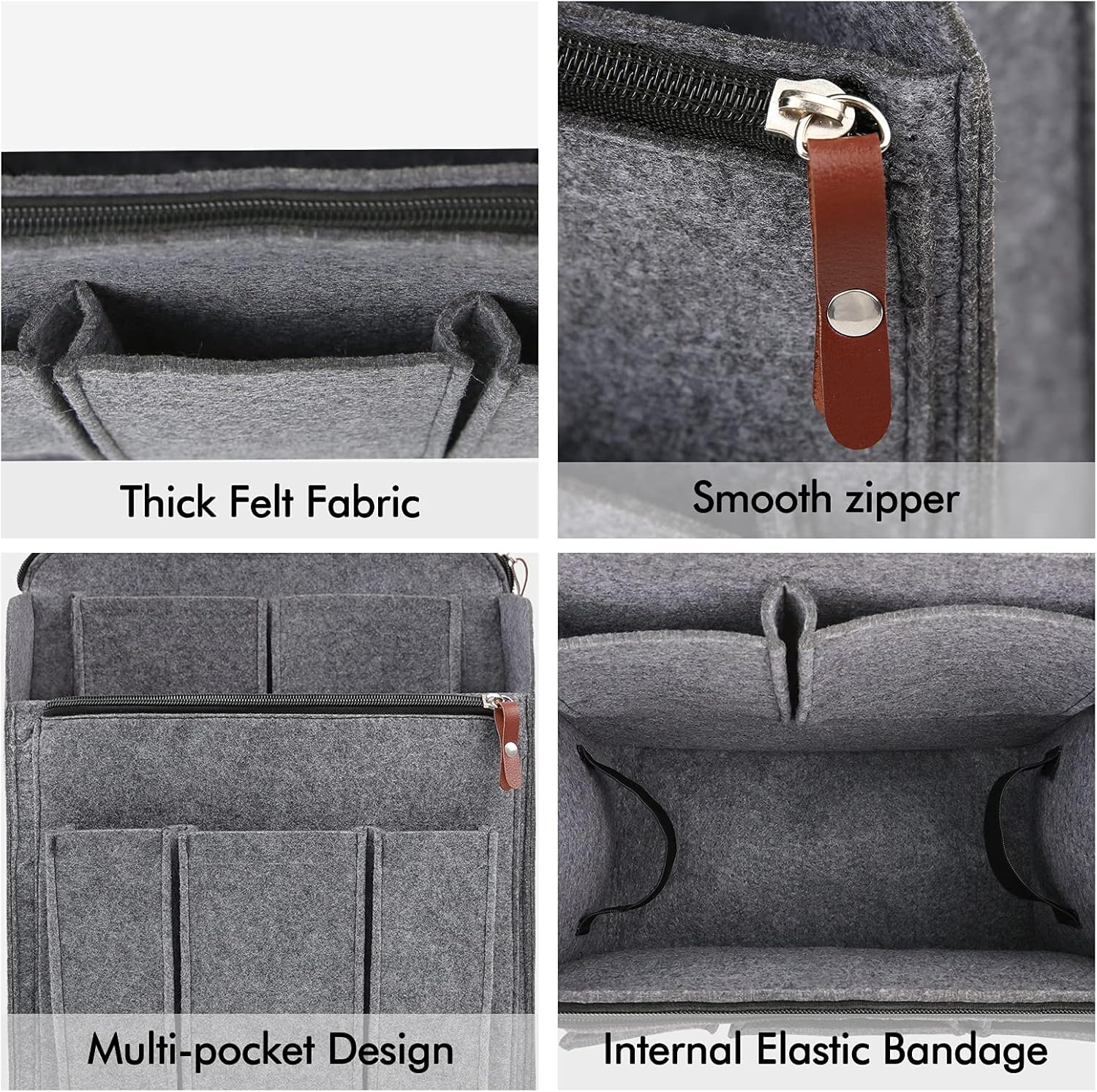 Surblue Felt Backpack Organizer Insert for Travel Rucksack and Daypack, Bag Insert Liner Pocket with Zipper, Large Capacity Divider Foldable Shoulder Bag Organizer for Men and Women, (Grey, XL) - Image 4