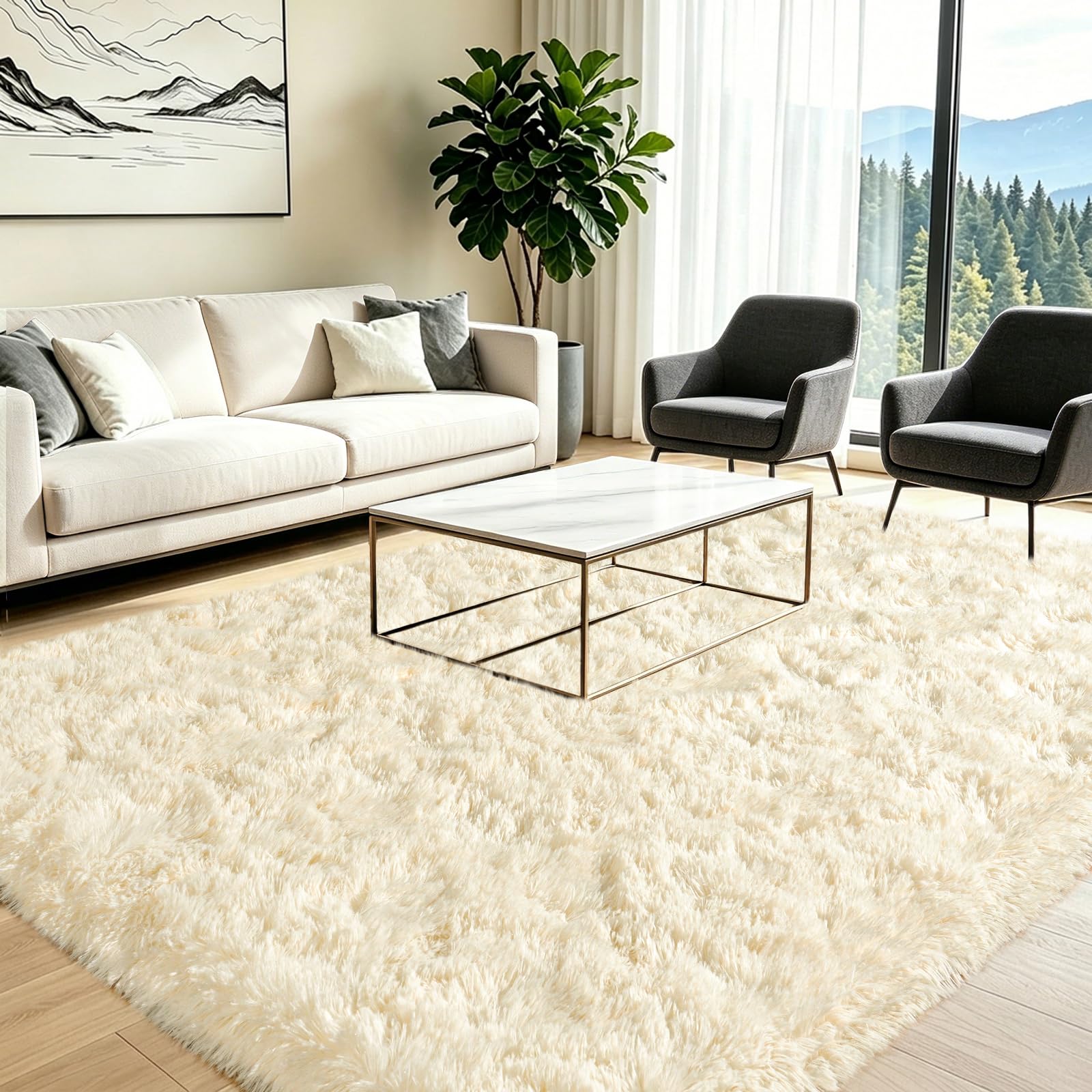 Rugs Living Room Beige 160x230cm Soft Fluffy Shaggy Large Rugs for bedroom — image 1