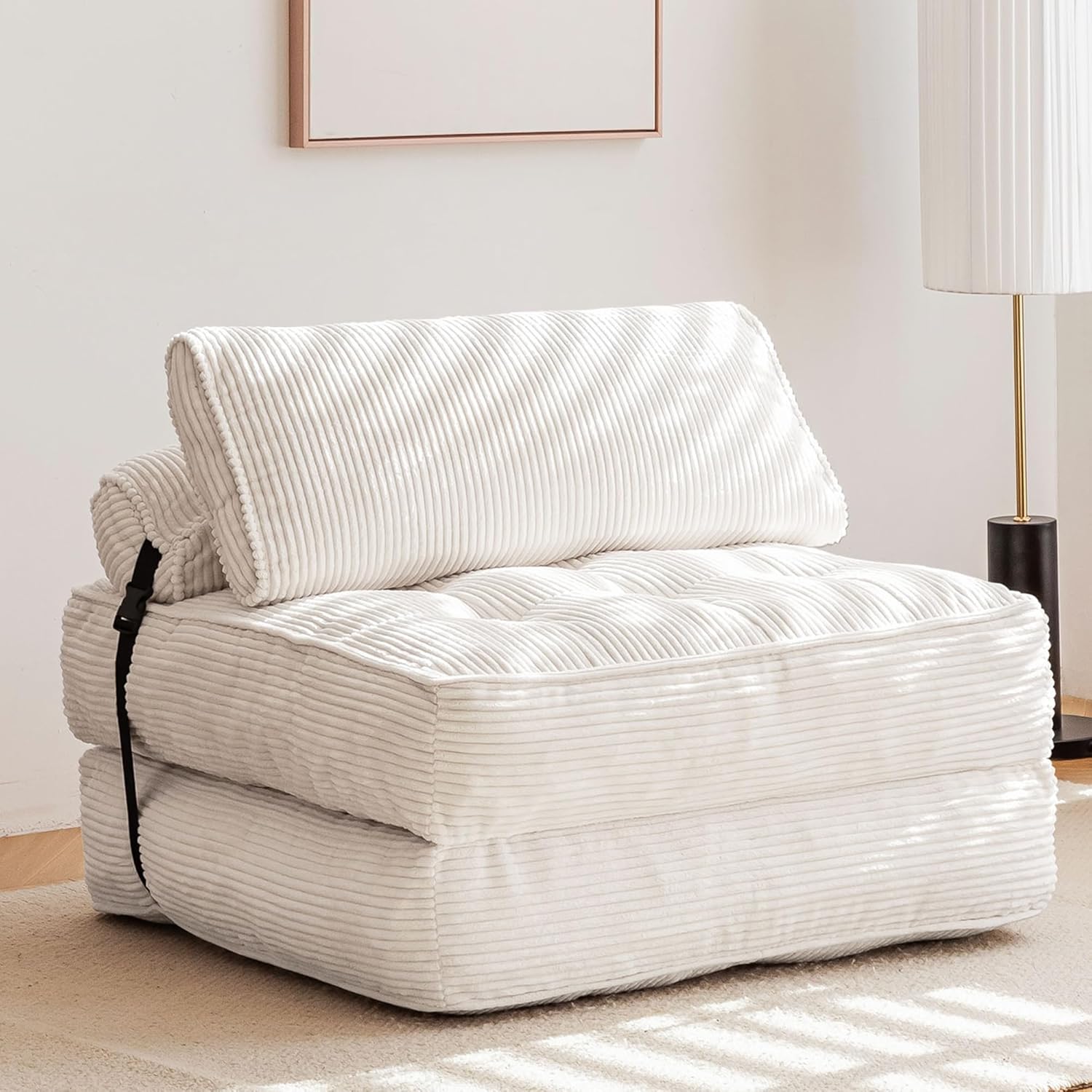 GYUTEI Folding Sofa Bed, Convertible Sleeping Chair with Backrest Support and Soft Corduroy Fabric๏ผFold Couch Bed with Pillow for Small Spaces/Living Room/Bedroom/Apartment, Single Size,Beige 8 81k0BZN5dUL. AC SL1500