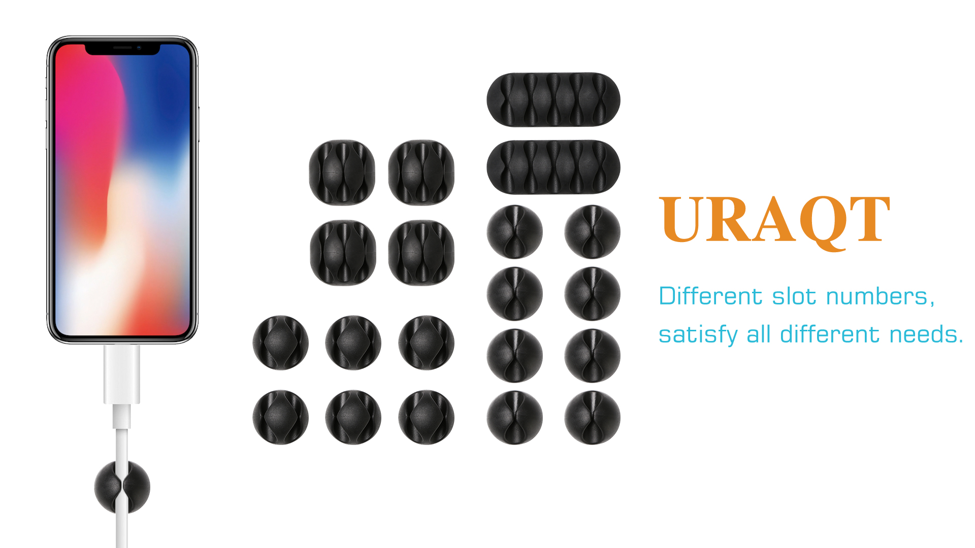 URAQT Kabelclips Kabelhalter, Vielzwecke Kabelführung Kabel Organizer Set für Schreibtisch, Netzkabel, USB Ladekabel, Ladegeräte, Audiokabel, 20 Stück, Schwarz – Bild 8