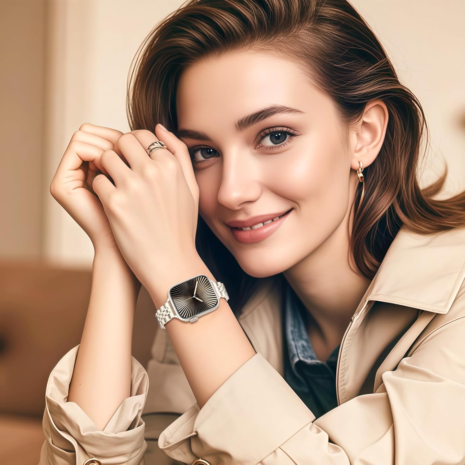 Wipalor Thin Classic Metal Chain Band Fit Slim Apple Watch Bands for women 42mm 41mm 40mm 38mm, Dressy Cute Stainless Steel iWatch Bands for iPhone Watch Bands Series 11 10 9 SE 8 7 6 5 4 3 2 1-Starlight - Image 4