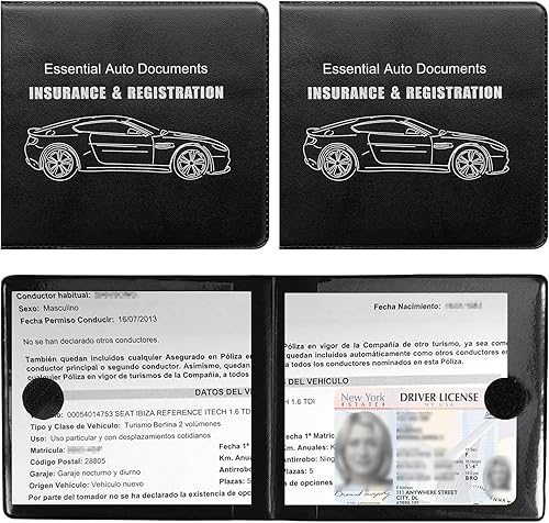 Ziciner Soporte para Registro de Coche y Seguro, Juego de 2 Organizadores Esenciales para Tarjetas y Documentos de Auto con Cierre de Velcro,