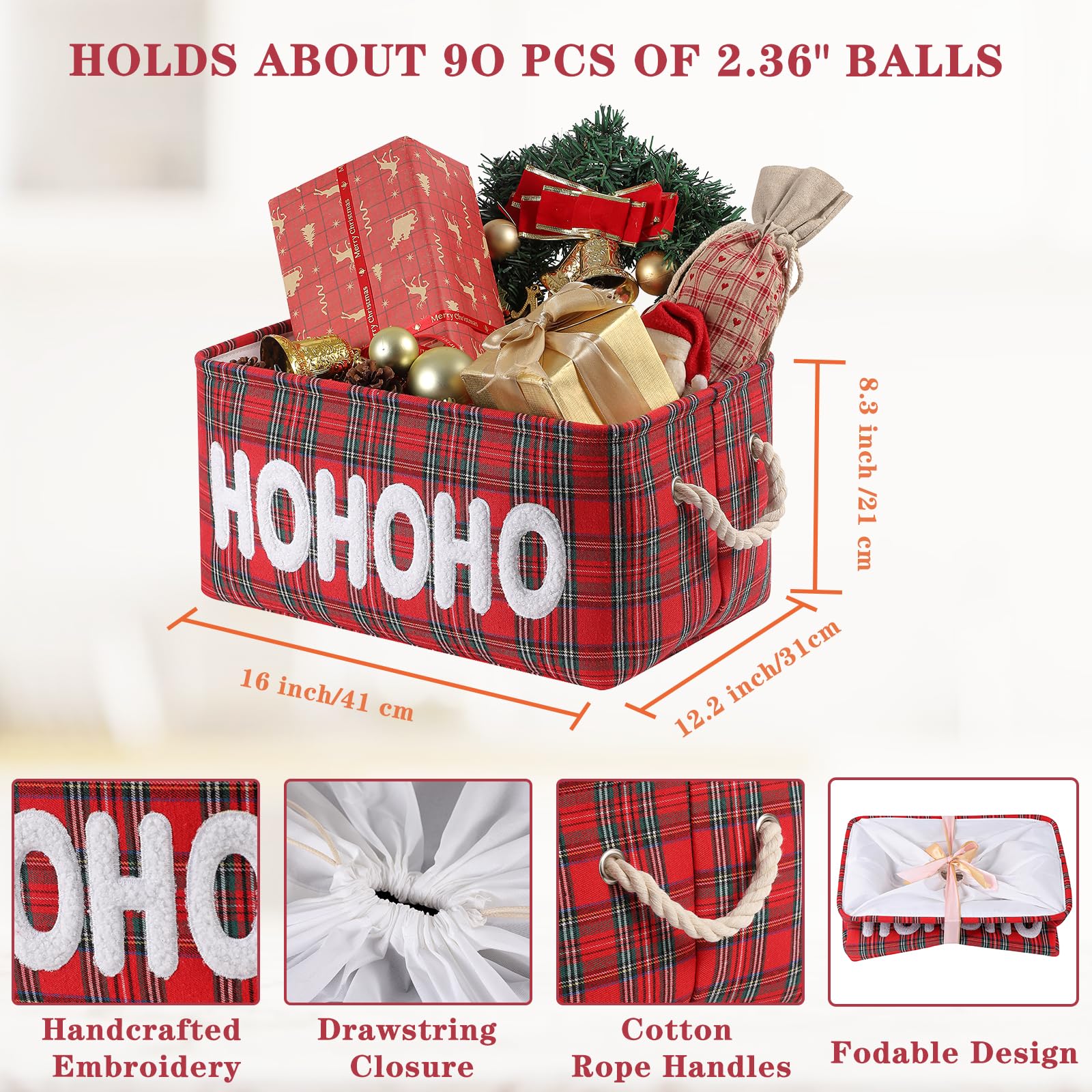 Canastas de Navidad, caja de adornos de granja, contenedores de almacenamiento de lona, organizador de almacenamiento de vacaciones, cesta de Navidad para regalos, cestas de Navidad vacías para