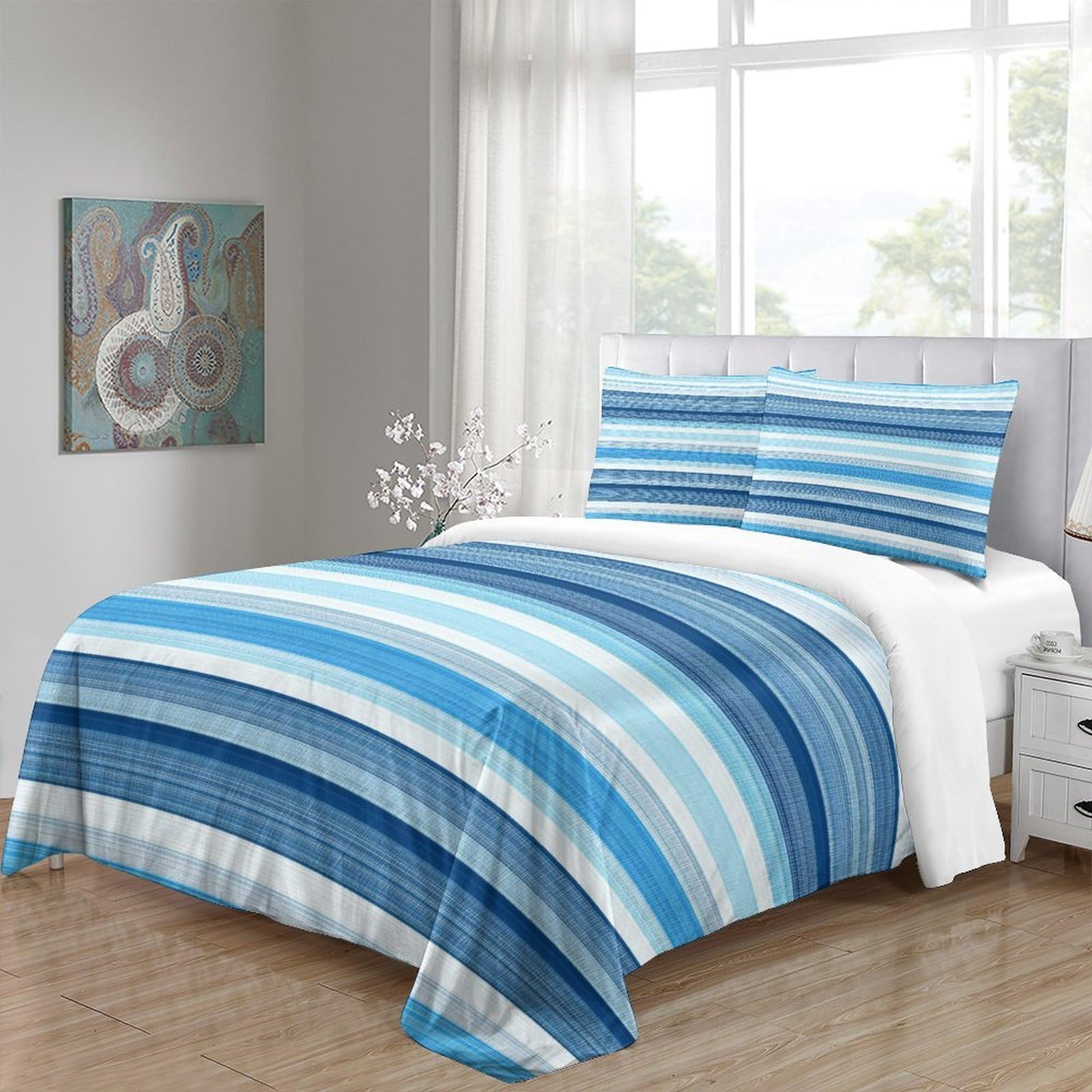 Stampa 3D Blue stripes Copertura per letto Microfibra Biancheria per letto Con federa Traspirante Modern home decor Fodera copriletto Leggero per giovani coppie coinquilini Super king（260x220cm）