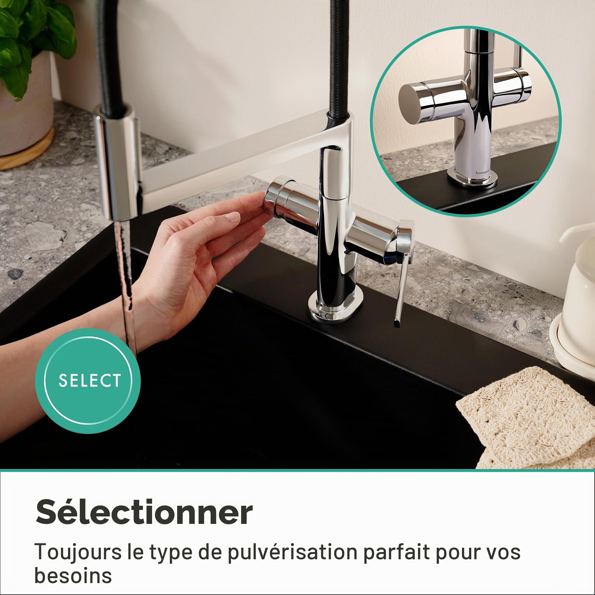 hansgrohe Talis Select M54 PowderSpray - Mitigeur de cuisine avec douchette extractible, SemiPro, 3 jets, Robinet avec hauteur sous bec 210 mm, avec bec pivotant et extensible, Chromé, 72861000