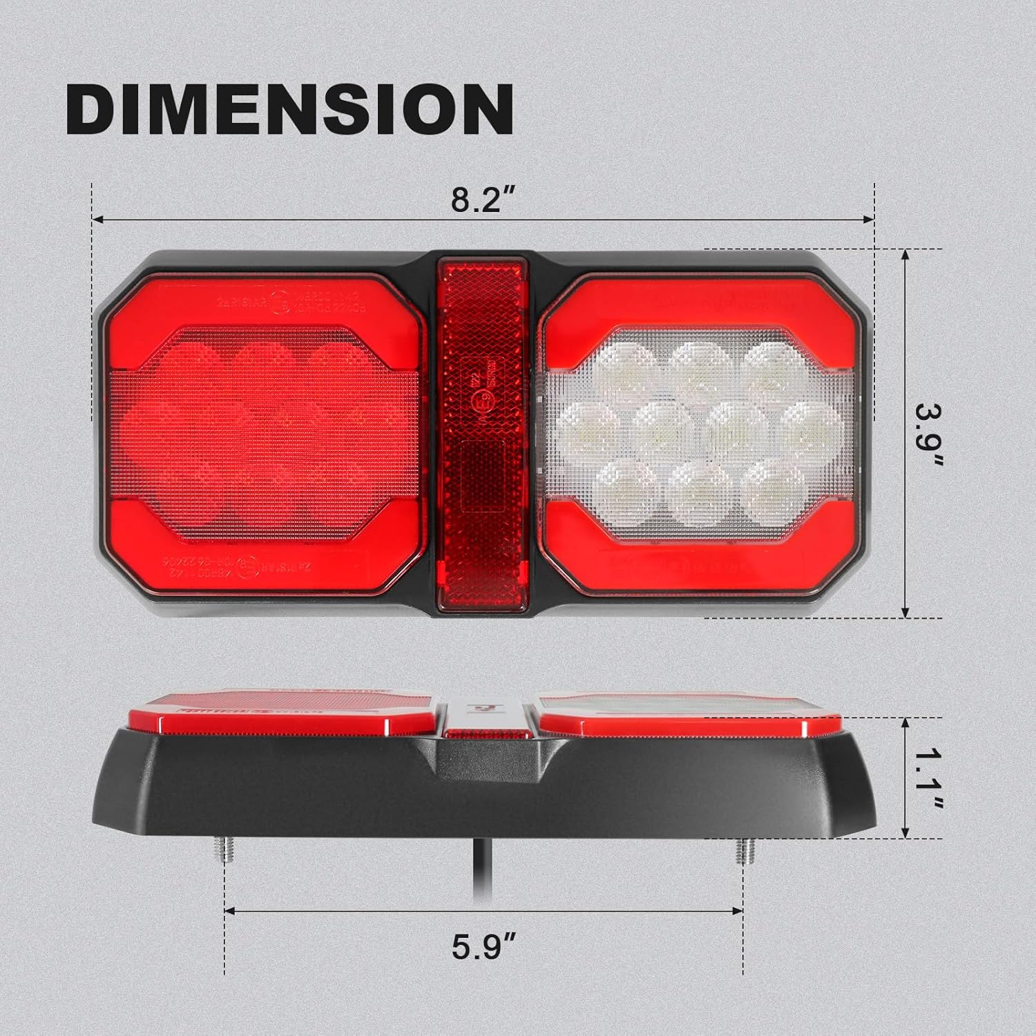 Agrieyes Double Trailer Lights for RV, 52LED Tail Light with Reverse & Reflector, Waterproof Taillights for Motorhome Camper Truck