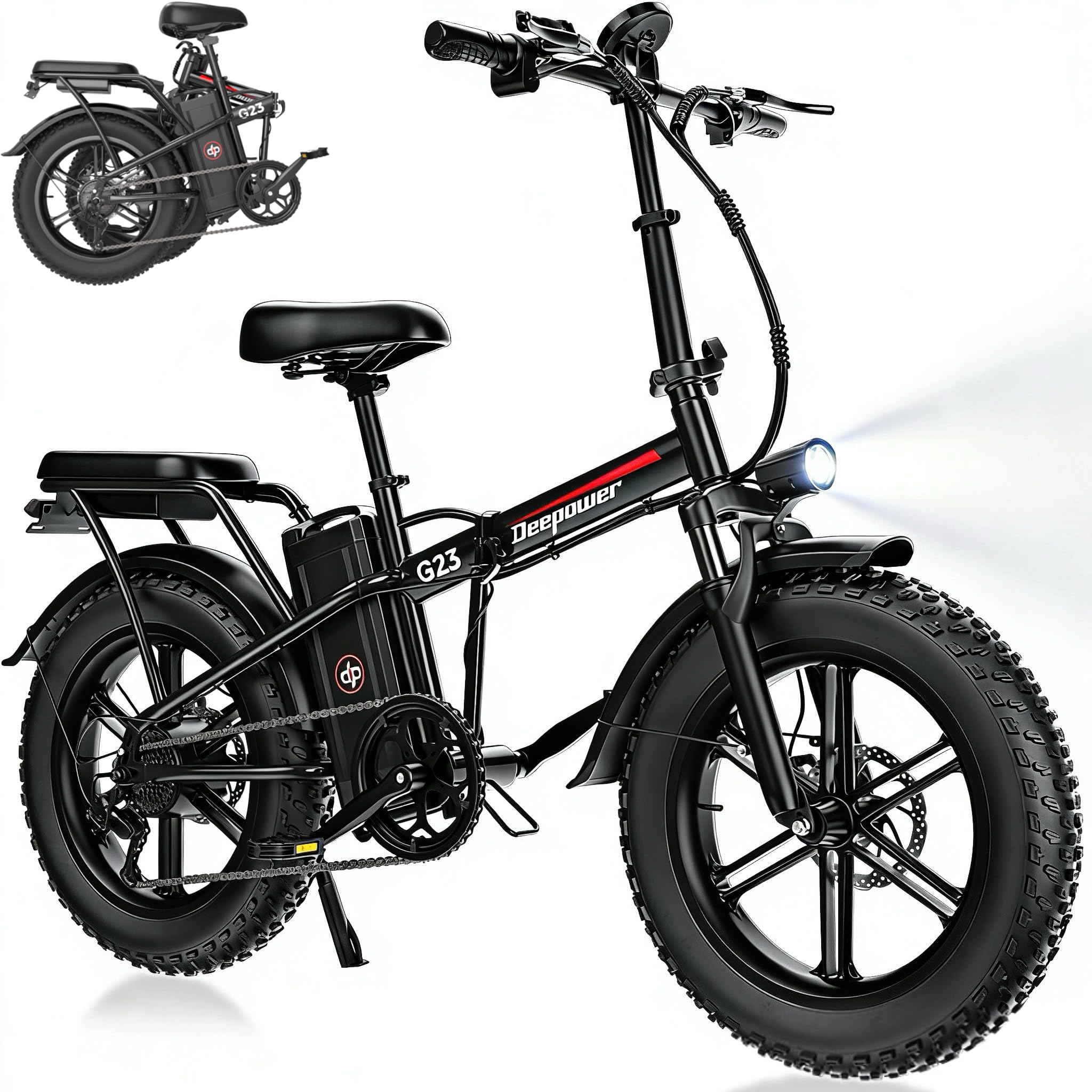 DEEPOWER G23 Bicicleta Eléctrica Plegable, Neumáticos Anchos 20" X 4, Batería Extraíble 17Ah/25Ah/35Ah, Autonomía 70-150 KM, 7 Velocidades, Pantalla LCD, Suspensión Completa