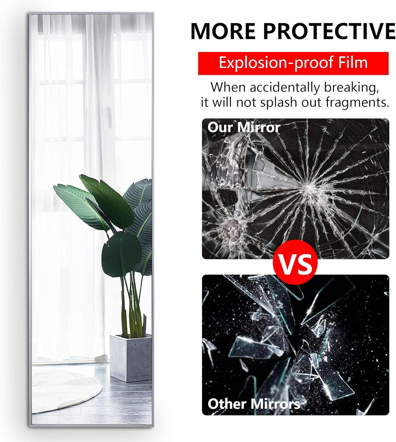 LVSOMT Wall Mounted Mirror, 47"x14" Full Body Mirror, Full Length Mirror, Over The Door Hanging Mirror, Long Mirror for Bedroom Living Room Locker Room, Aluminium Alloy Frame (Silver) : Home & Kitchen