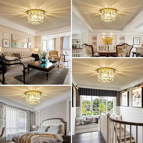 Miniatura 7 de Lámpara redonda de cristal, moderna lámpara de techo dorada G9 de diámetro x 8.25 pulgadas de alto para sala de estar, comedor, pasillo (3 luces)