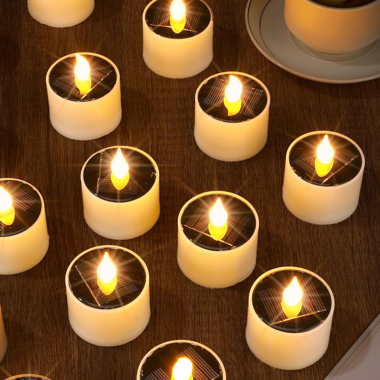 Retisee 24 Pcs Solar Power Tea Lights Outdoor Waterproof Candle Flameless Reusable LED Tea Light Candles for Lantern Garden Party Camping and Home Decor, 2.3 x 2