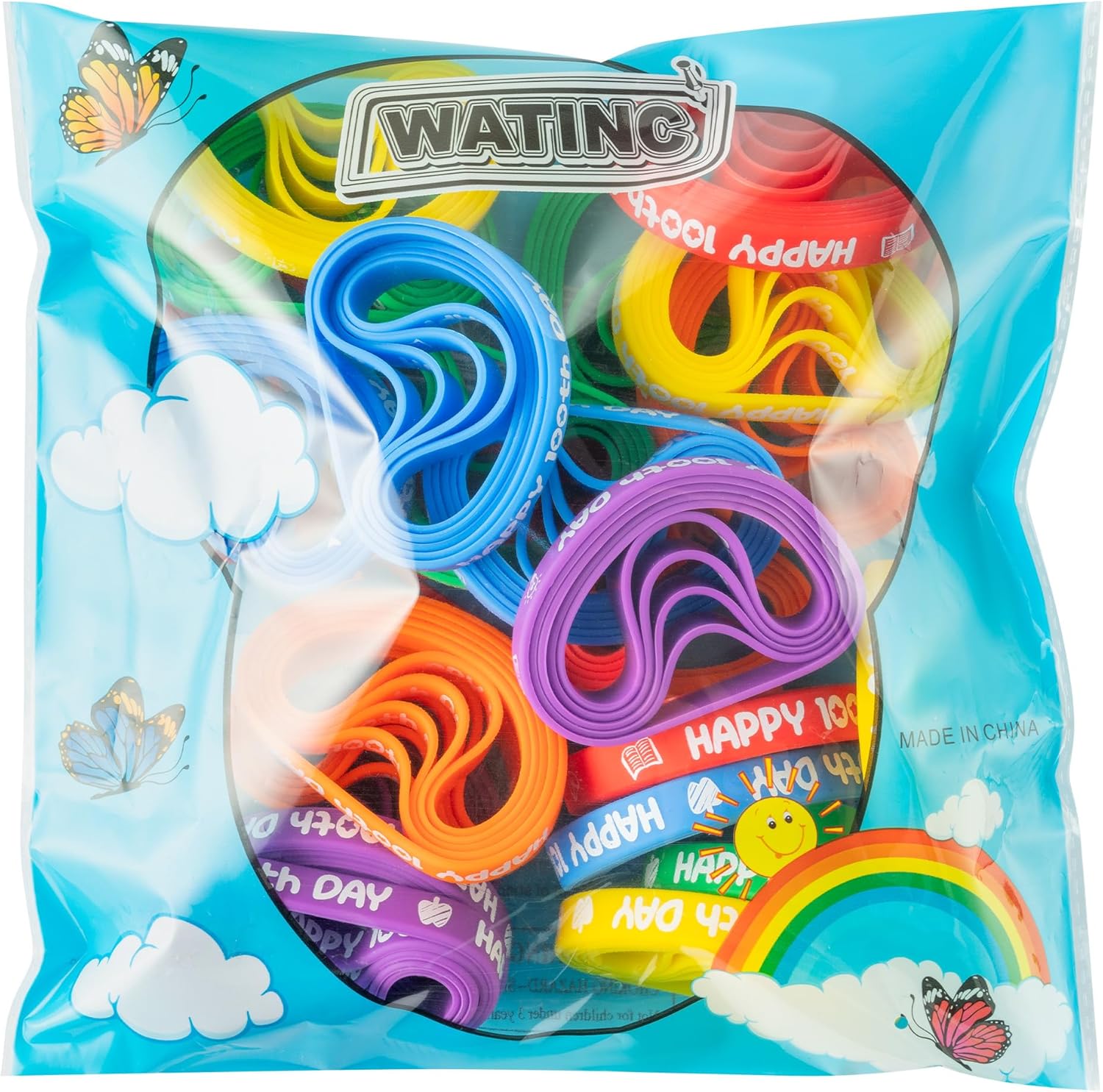 WATINC 120Pcs 100th Day of School Silicone Bracelets, Happy 100 Days Apple Stretch Wristbands, Colorful Rubber Bracelet Students Rewards Party Favors Supplies Goodie Bag for Teacher Teens