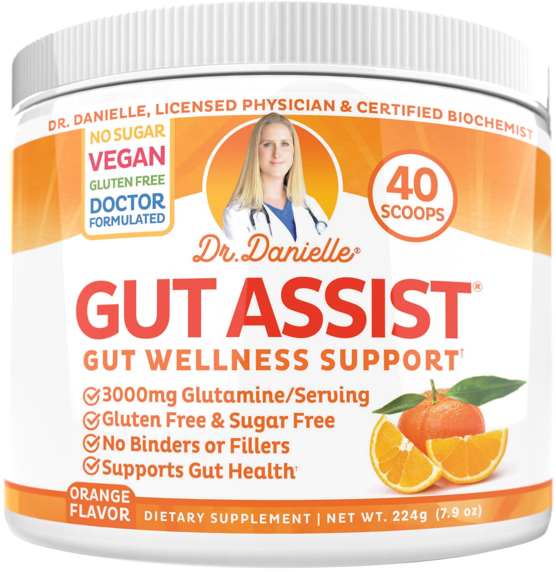 Gut Assist - Leaky Gut Repair Supplement Powder - Glutamine, Arabinogalactan, Licorice Root - Supports IBS, Heartburn, Bloating, Gas, Constipation, SIBO from, Orange Flavor