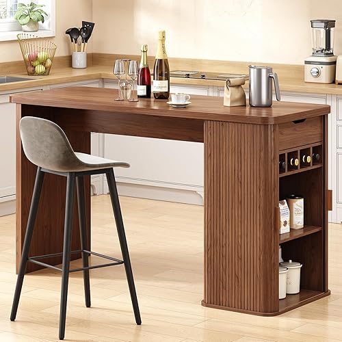 ONBRILL 59 Inch Kitchen Island with Storage, Fluted Counter Height