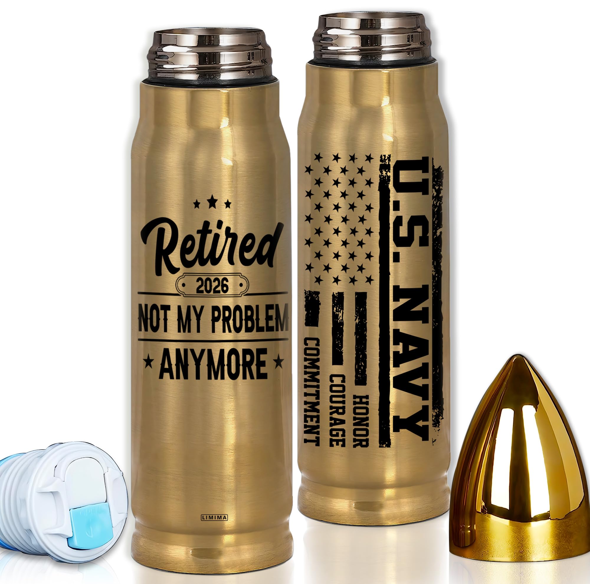 Navy Retirement Gift Bullet Tumbler 2026 – Retired Not My Problem Anymore US Navy Flag – Insulated Stainless Steel Water Bottle for Retired Sailor