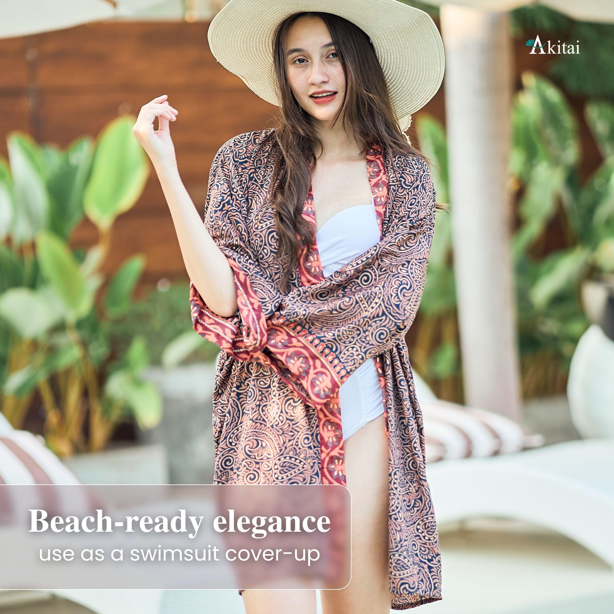 Kimono Boho da donna, 100% cotone kasturi, chiusura con gancio e anello, maniche a 3/4, comfort per tutte le stagioni, top kimono da donna per l'estate, versatile per spiaggia, vacanze