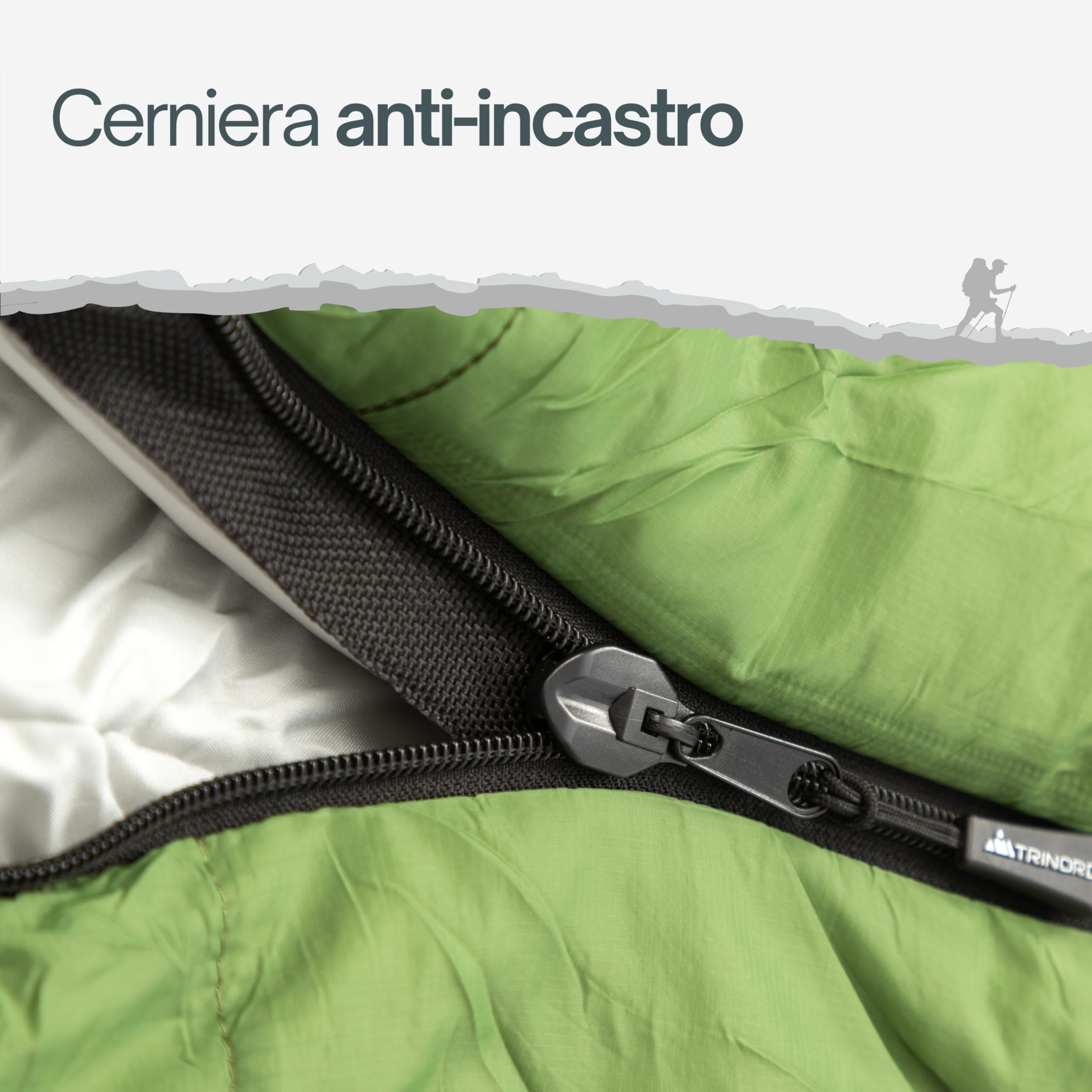 Trinordic Sacco a Pelo Rettangolare – 700G con Cerniera Anti-Inceppamento – Sacco a Pelo Estivo Compatto e Ultraleggero per Adulti – Escursionismo, Campeggio, Backpacking, Bikepacking e Viaggi