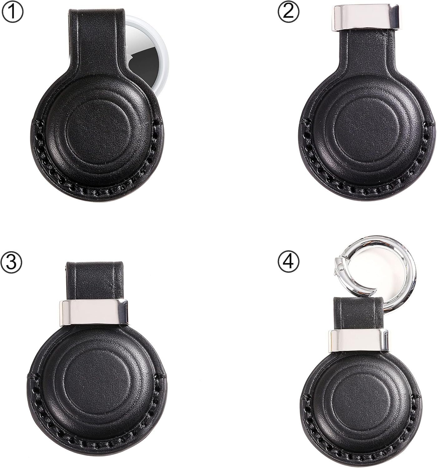 2 Pack KEEPXYZ Genuine Leather Keychain Holder Compatible with Airtag, Secure for Air Tag Keychain Holder Case Cover Key Chain Ring Accessories - Black V2.0