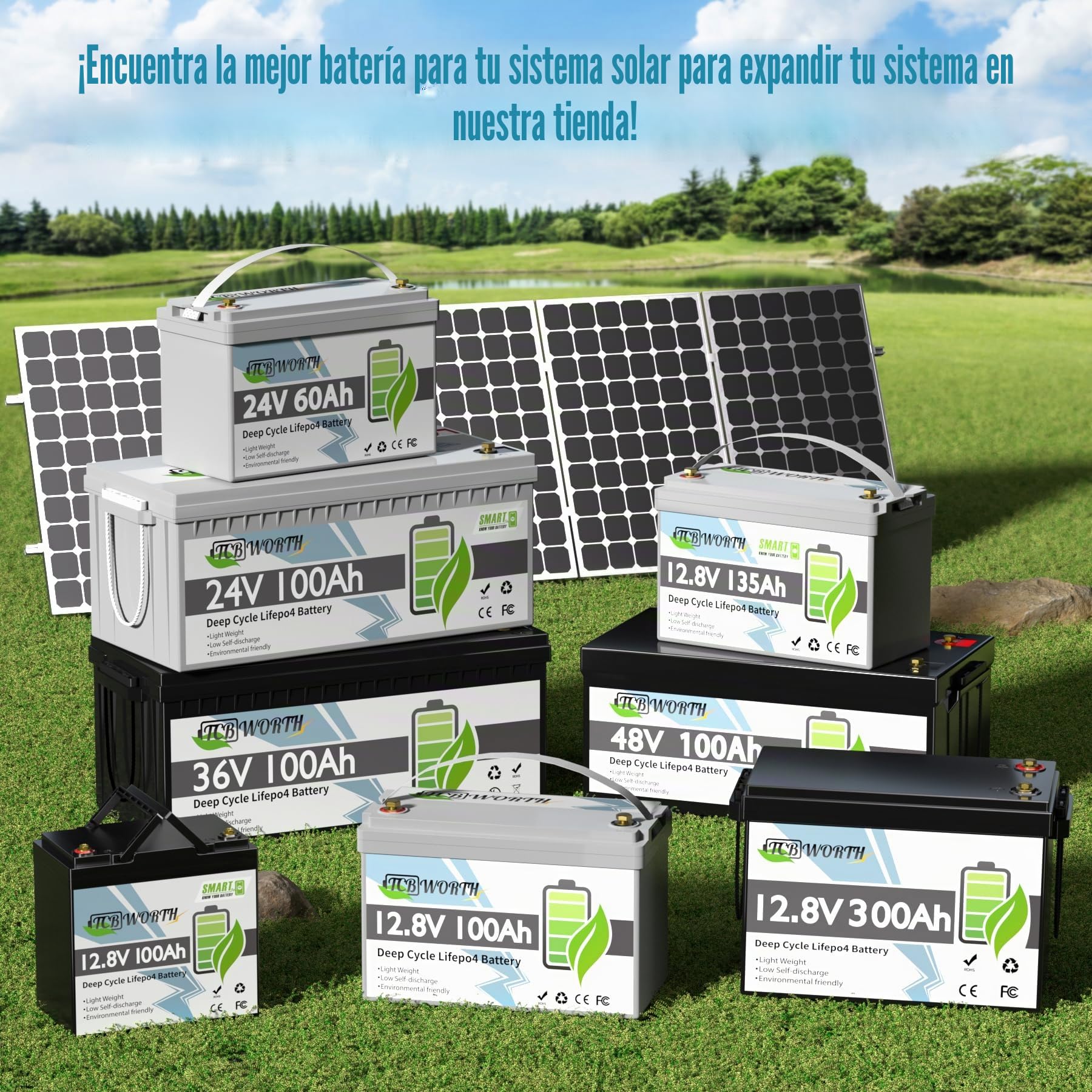 TCBWORTH Bateria Litio 12V 100Ah Bluetooth Batería LiFePO4, 15000+ Ciclo Profundo, Protección Contra Bajas Temperaturas, para Autocaravana, Sistema Placa Solar, Barco, Hogar, Kit Solar, Camping