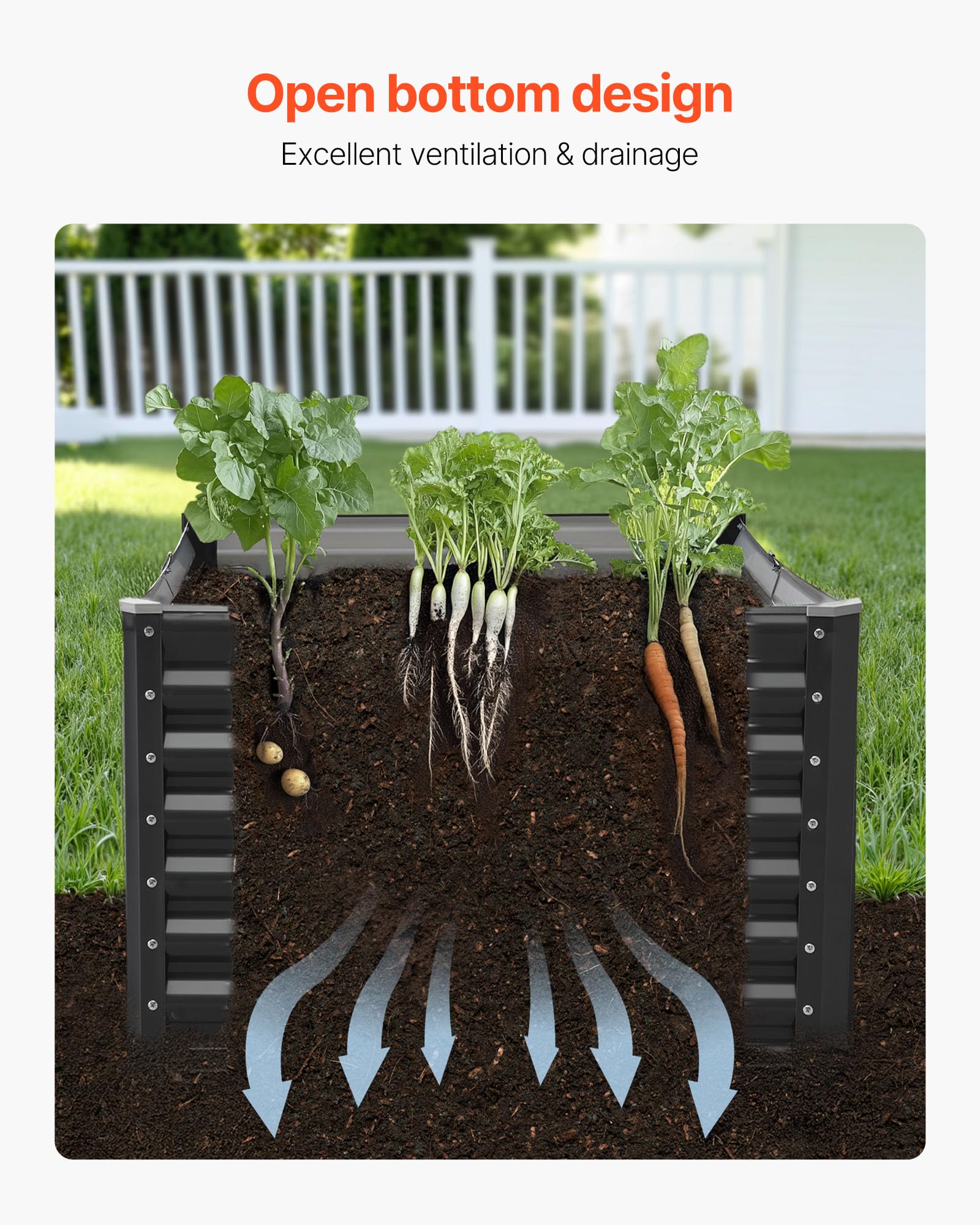 VEVOR Potager Surélevé Métal 180x90x60 cm Carré Potager Surélevé Galvanisé Lit de Jardin Fond Ouvert Bac de Jardinage pour Culture de Légumes Fleurs Herbes Aromatiques Plantes Grasses, Gris Foncé