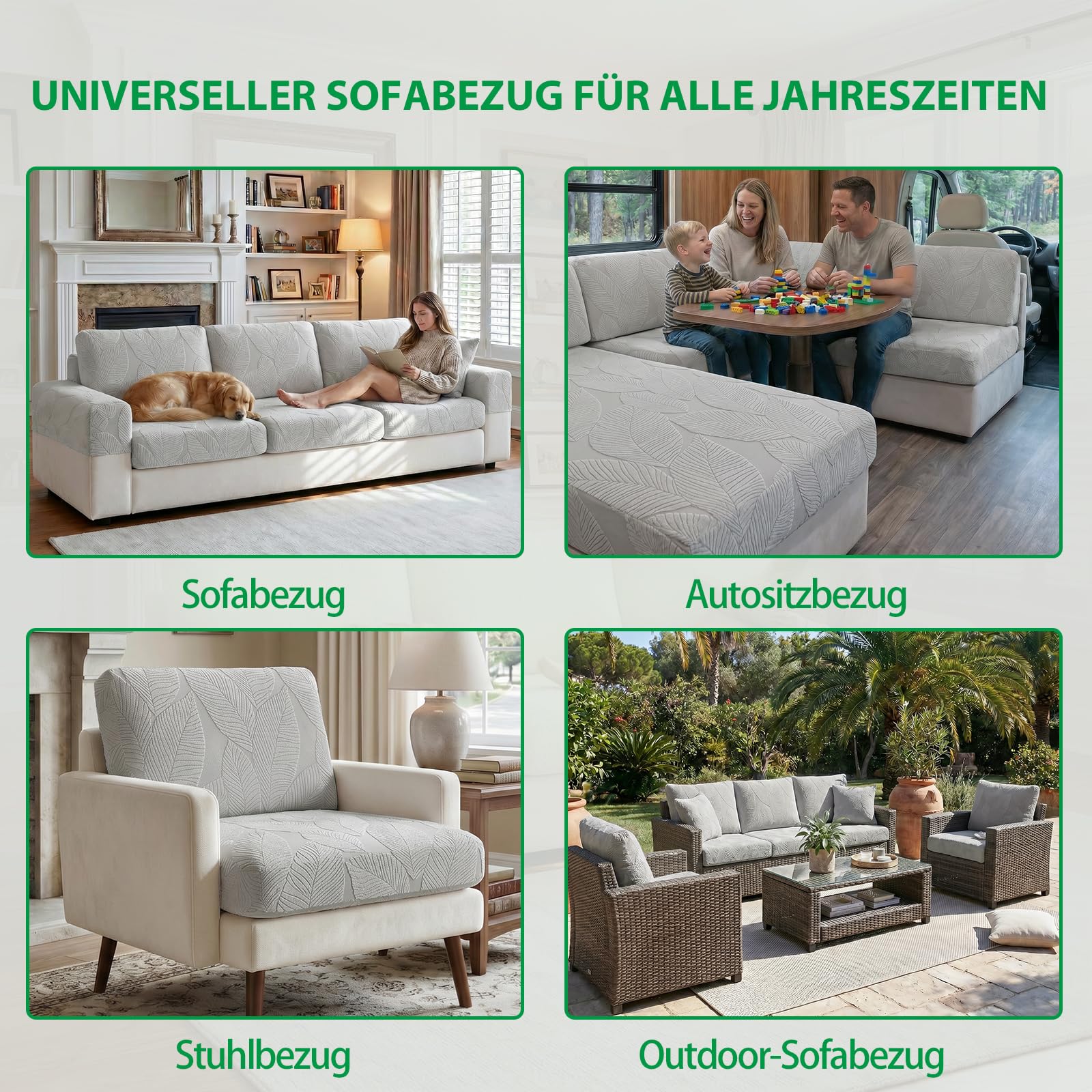OHSIO Rivestimento per divano – Copridivano universale elastico per cuscino, antiscivolo, lavabile e facile da pulire, ideale per la protezione del divano (grigio chiaro, 1 coprisedile L)
