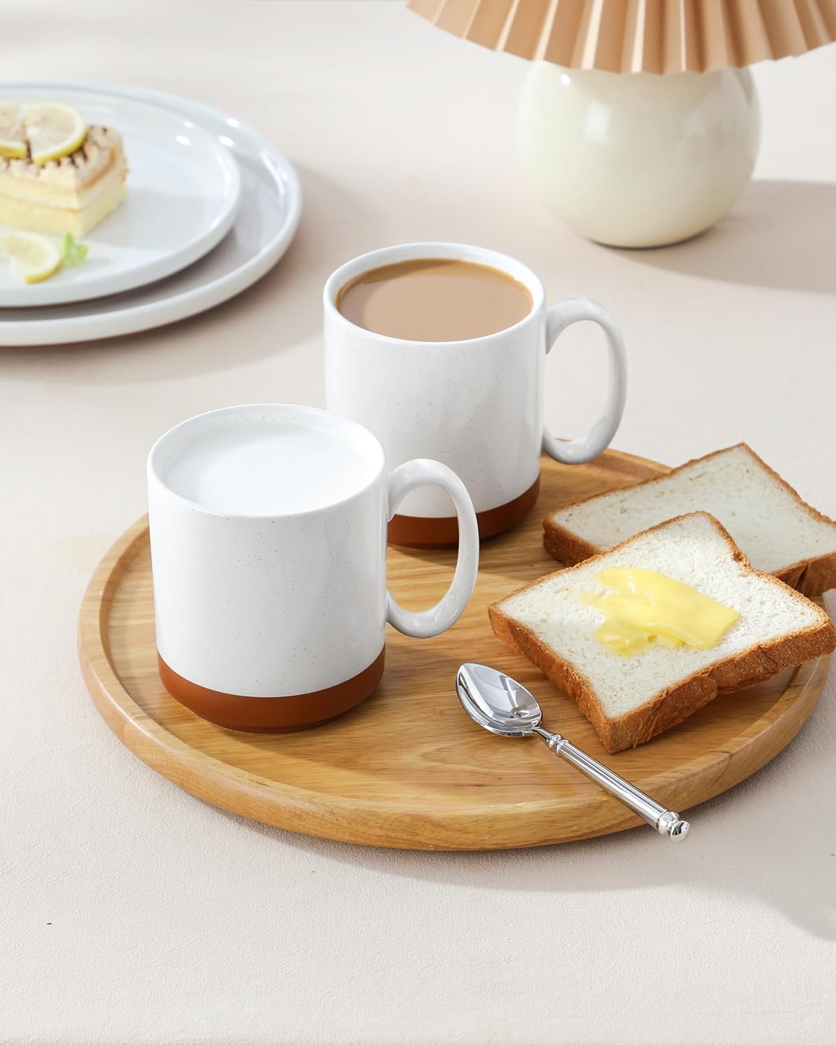 MALACASA 16oz Ceramic Coffee Mugs Set of 4, Stackable Coffee Cups with Straight-Sided Design, Mugs for Coffee, Latte, Tea, Hot Chocolate, Cappuccino and Cocoa, Microwave & Dishwasher Safe, Khaki White