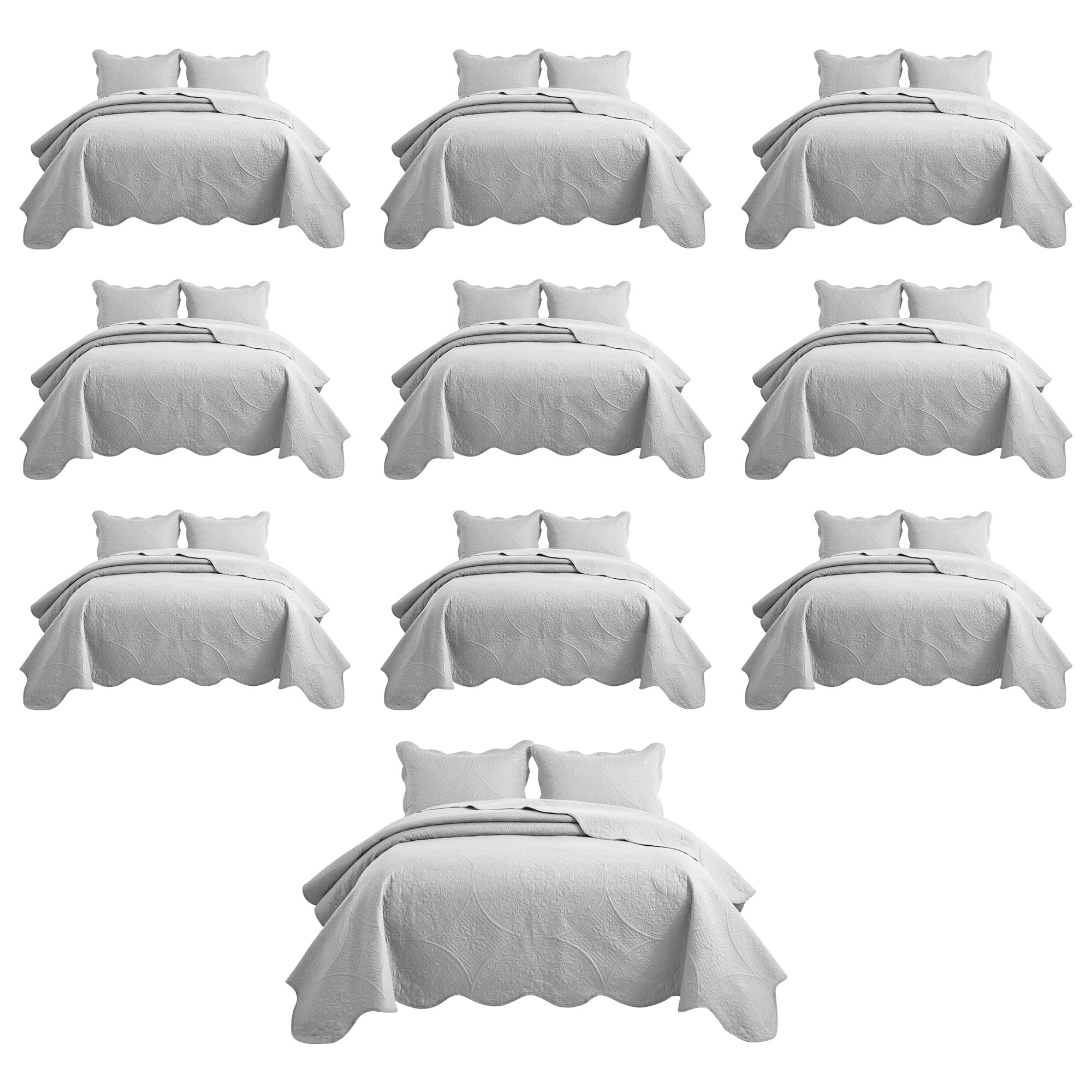 Imperial Rooms Twin Quilt Silver Floral 10 Pack for Hotel Guest Bedroom