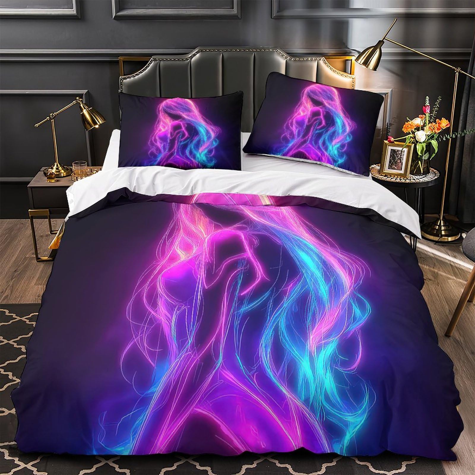 Parure de lit cyberpunk housse de couette microfibre néon ultra douce super king