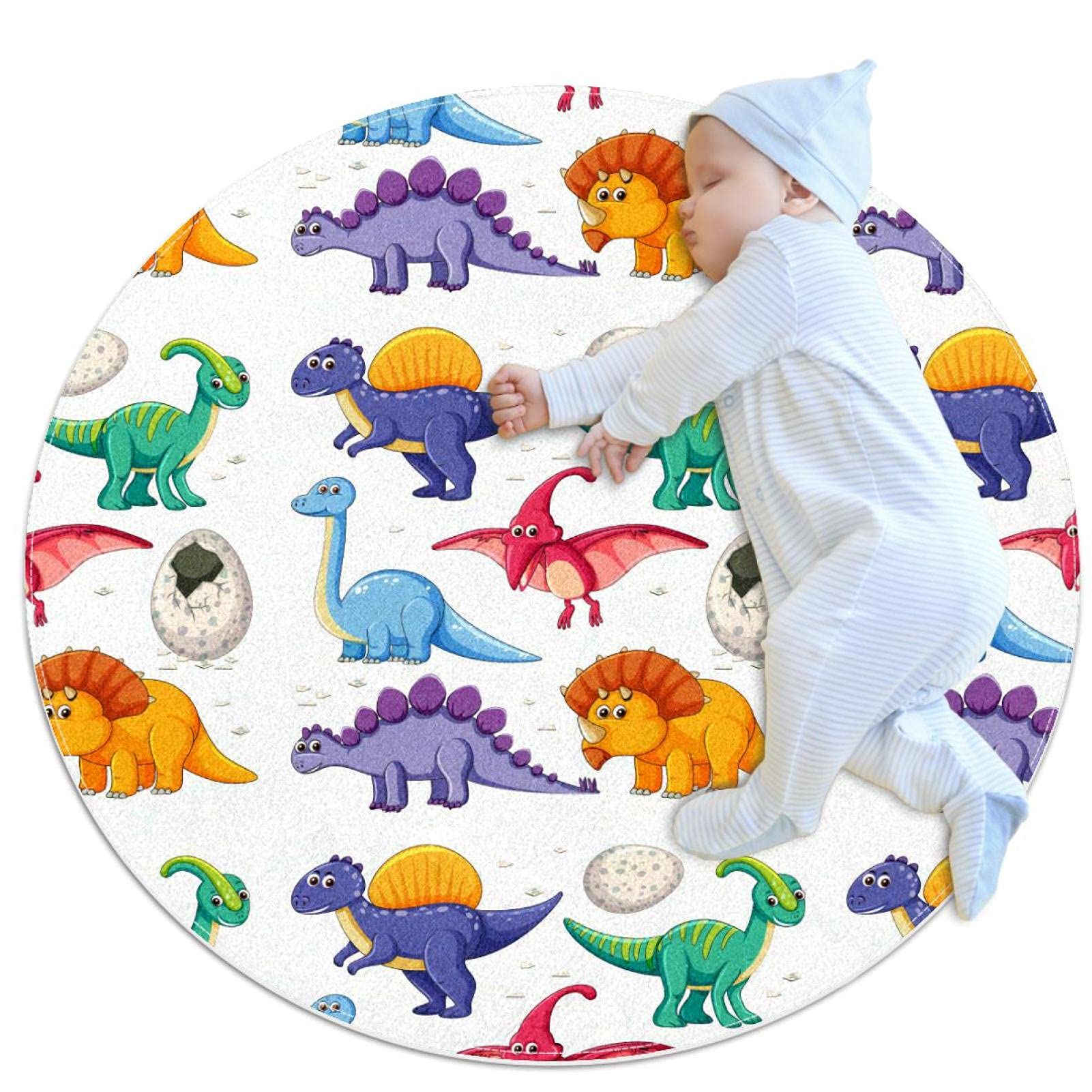 Tapis de jeu dinosaures rond 80cm pour isoler les enfants du sol froid