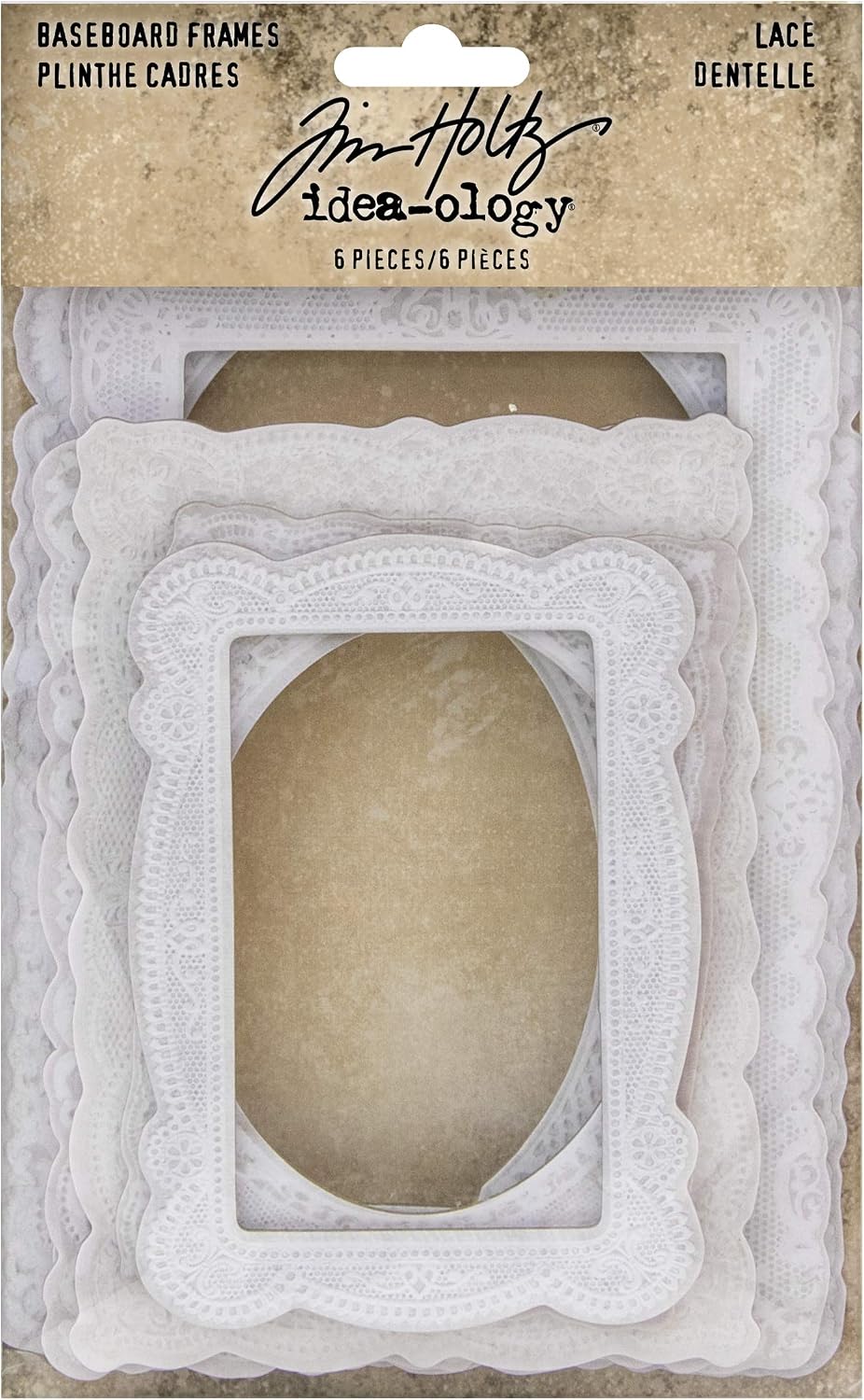 Tim Holtz, Advantus Baseboard Frames Lace Printed Bookboard, white