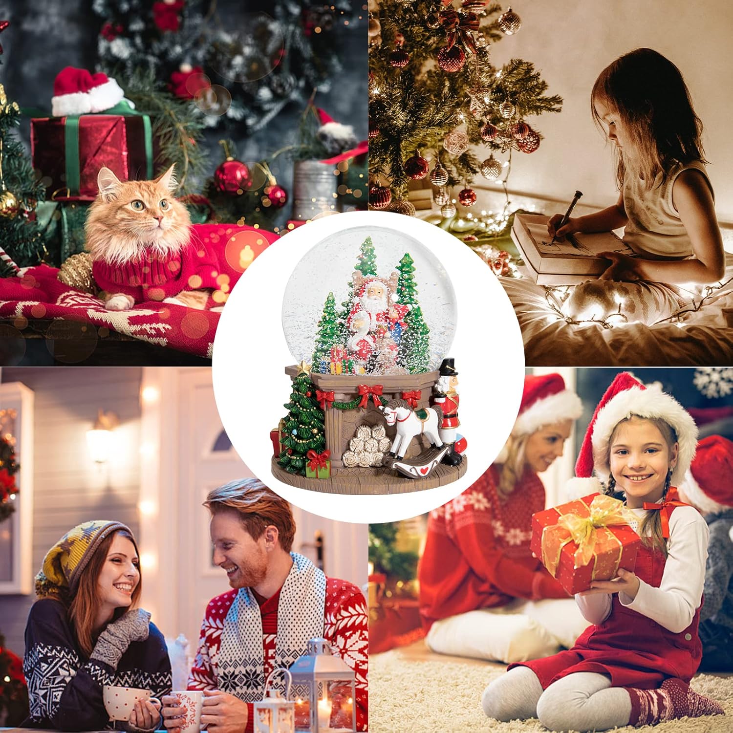 Taman Christmas Snow Globe, Santa with Gifts,White Horse,Nutcracker Musical with Swirling Glitter Snowflakes Lighted Christmas Decorations Tabletop Home Décor