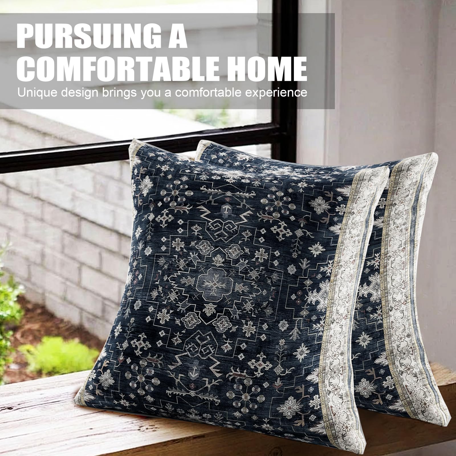 XPHZZL Pack of 2 Bohemian Style Linen Decorative Cushion Covers 40x40 cm Square Throw Pillow Covers 16x16 Inch Boho Style Pillowcases for Outdoor Home Decor Sofa Bedroom Car - Image 2