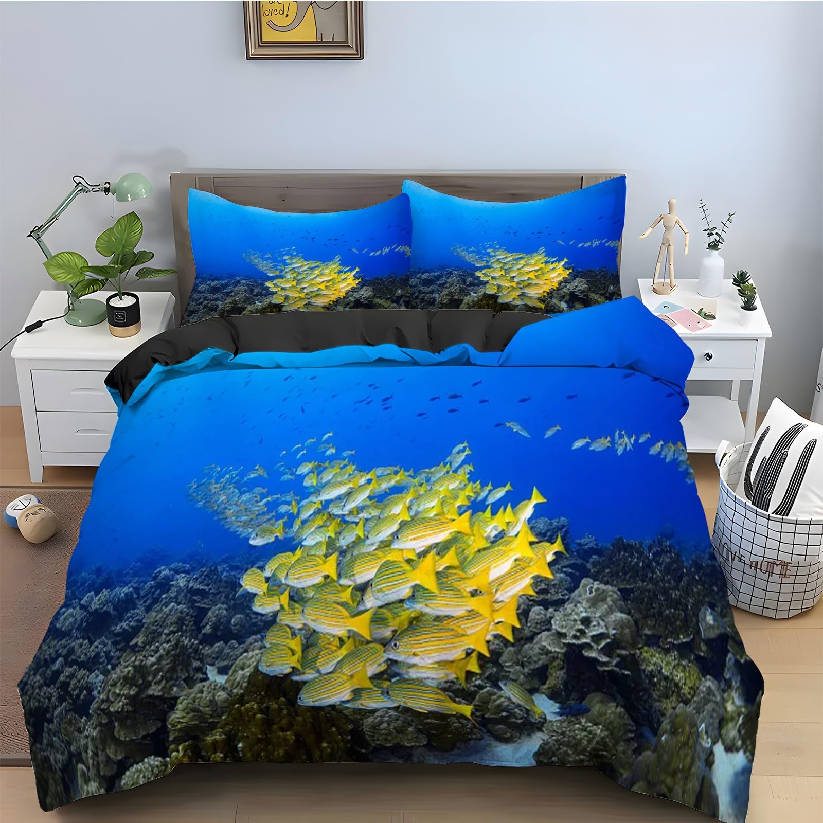 Ensemble de literie 3 pièces poisson housse couette 160x200 en microfibre douce premium
