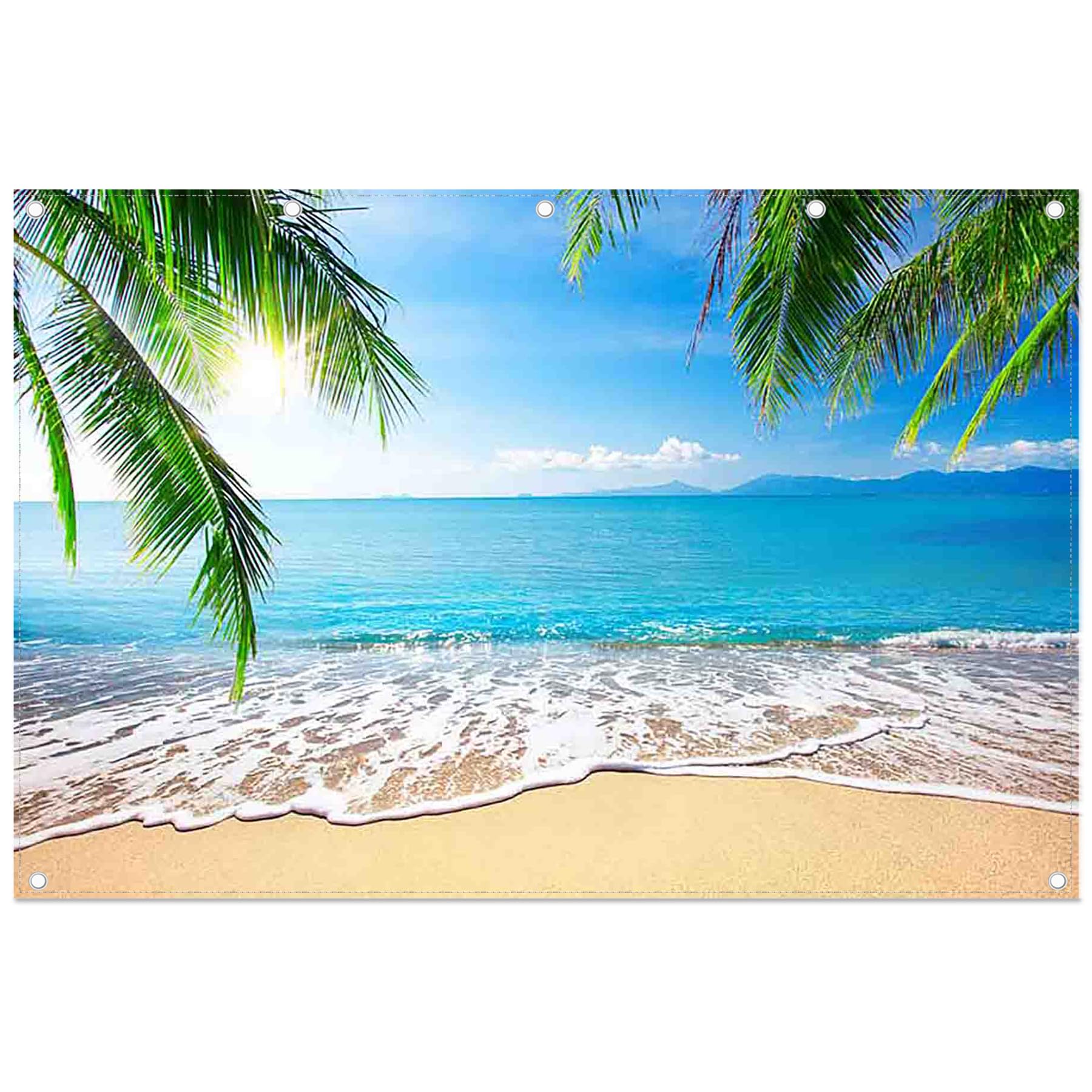 ZTHMOE 12x8ft Fabric Summer Hawaii Beach Photography Backdrop Tropical Seaside Palm Trees Background Luau Aloha Baby Shower Party Decoration Banner
