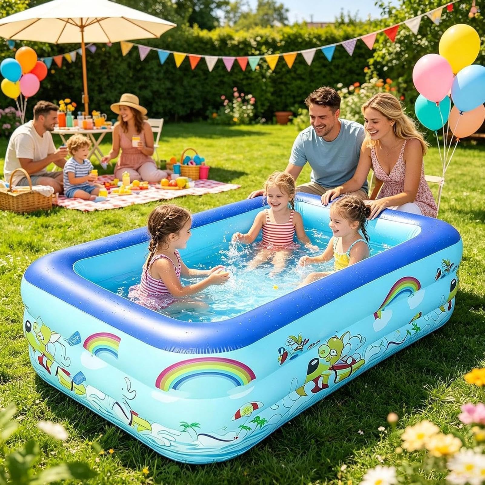 Aufblasbarer Pool Großer Rechteckiger Auslaufsicherer Pool | Outdoor Wasserspielbecken Für Kinder Im Hof Für und Mädchen Garten Hof Kindergarten Wohnung Party Geburtstag